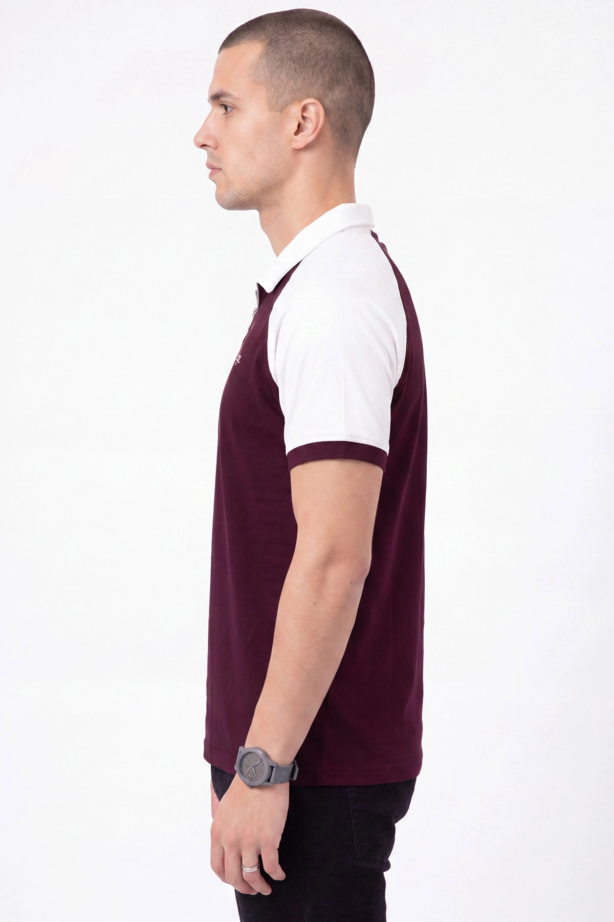 Bordo Oysho Kumaş Yarım Fermuarlı Polo Yaka Erkek Tişört 471690