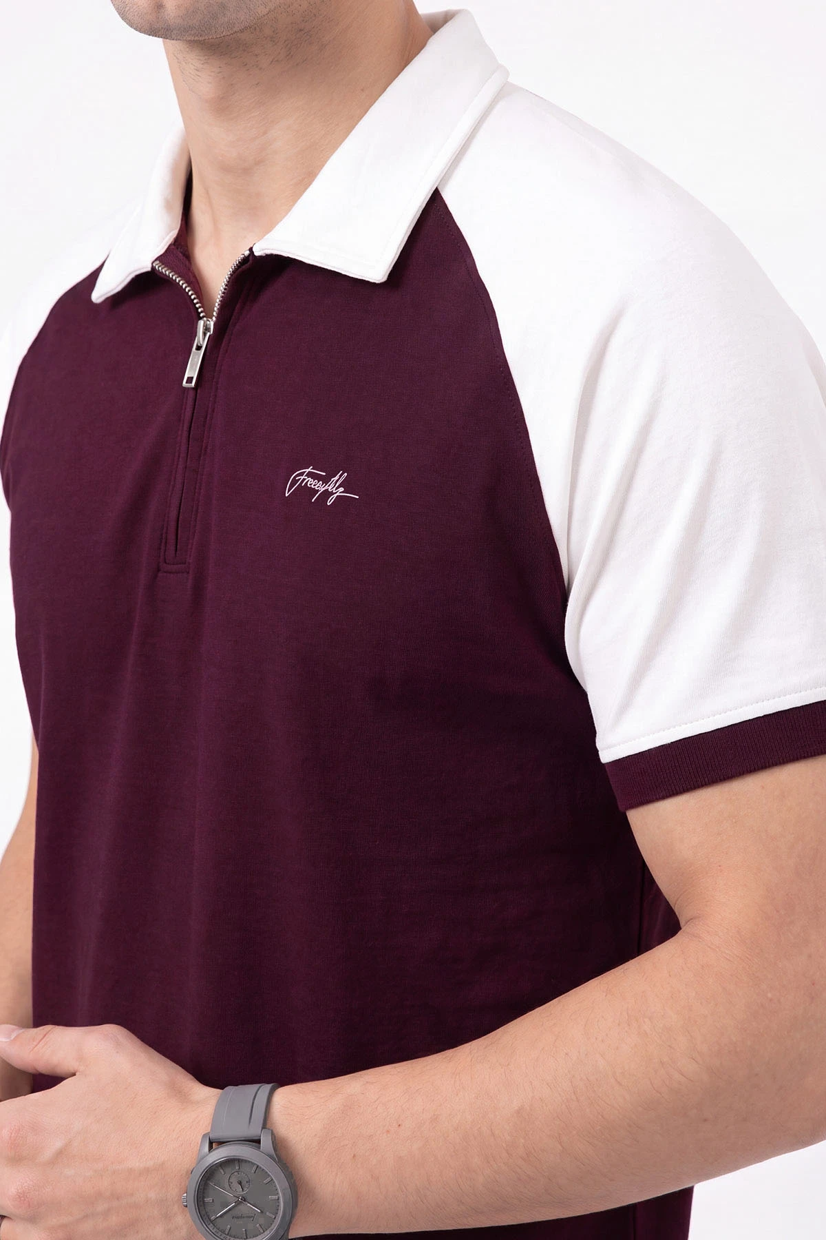 Bordo Oysho Kumaş Yarım Fermuarlı Polo Yaka Erkek Tişört 471690
