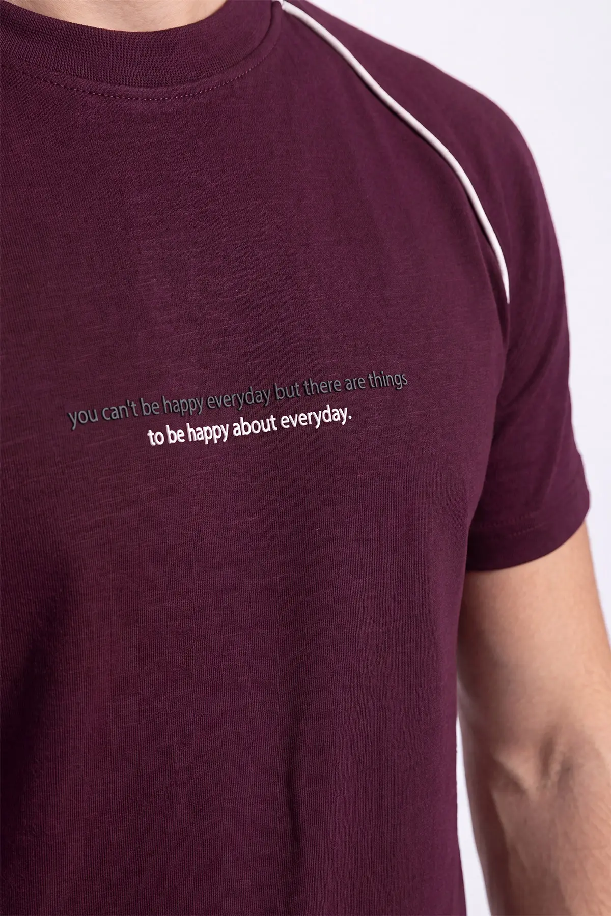 Bordo Oysho Kumaş Yazı Detaylı Erkek Tişört 471610