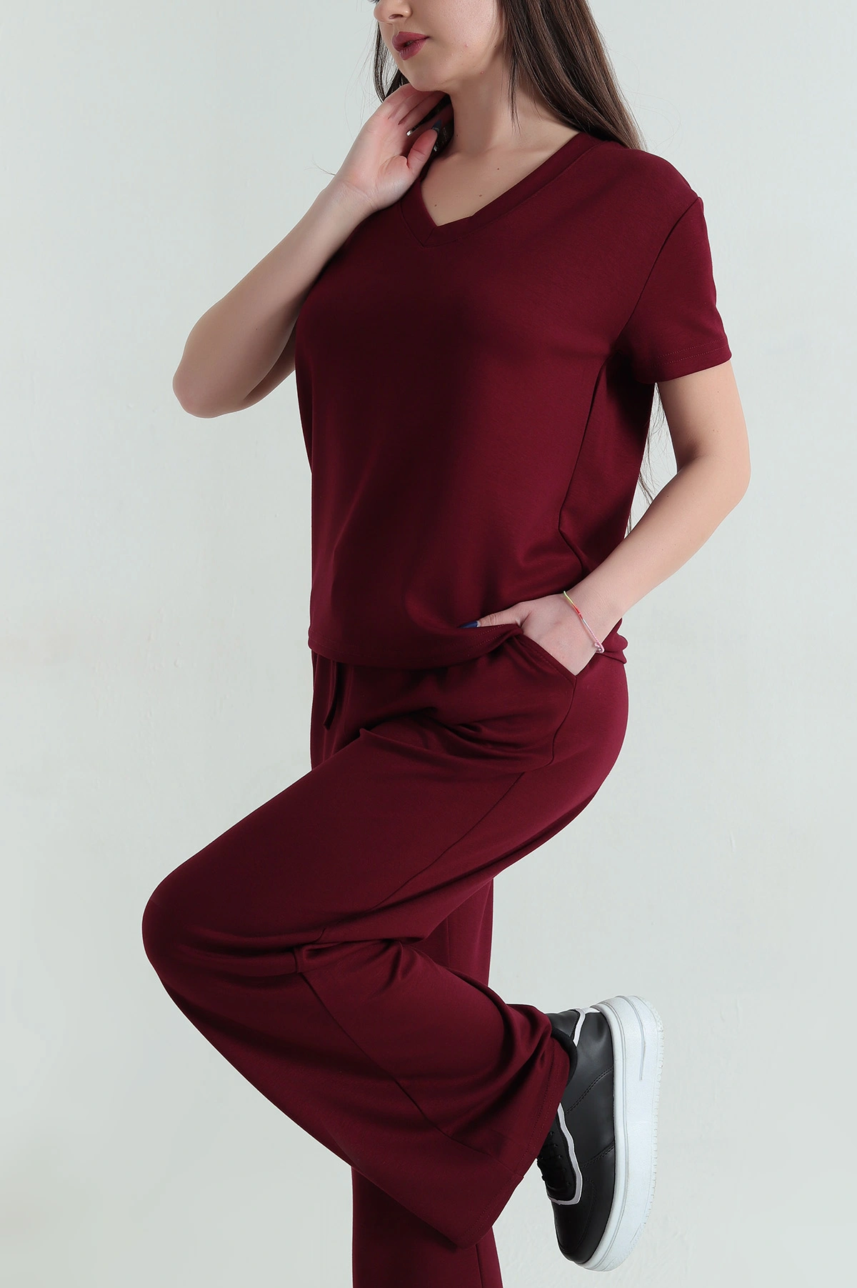 Bordo Oysho V Yaka Bel Lastikli Kadın İkili Takım 347696