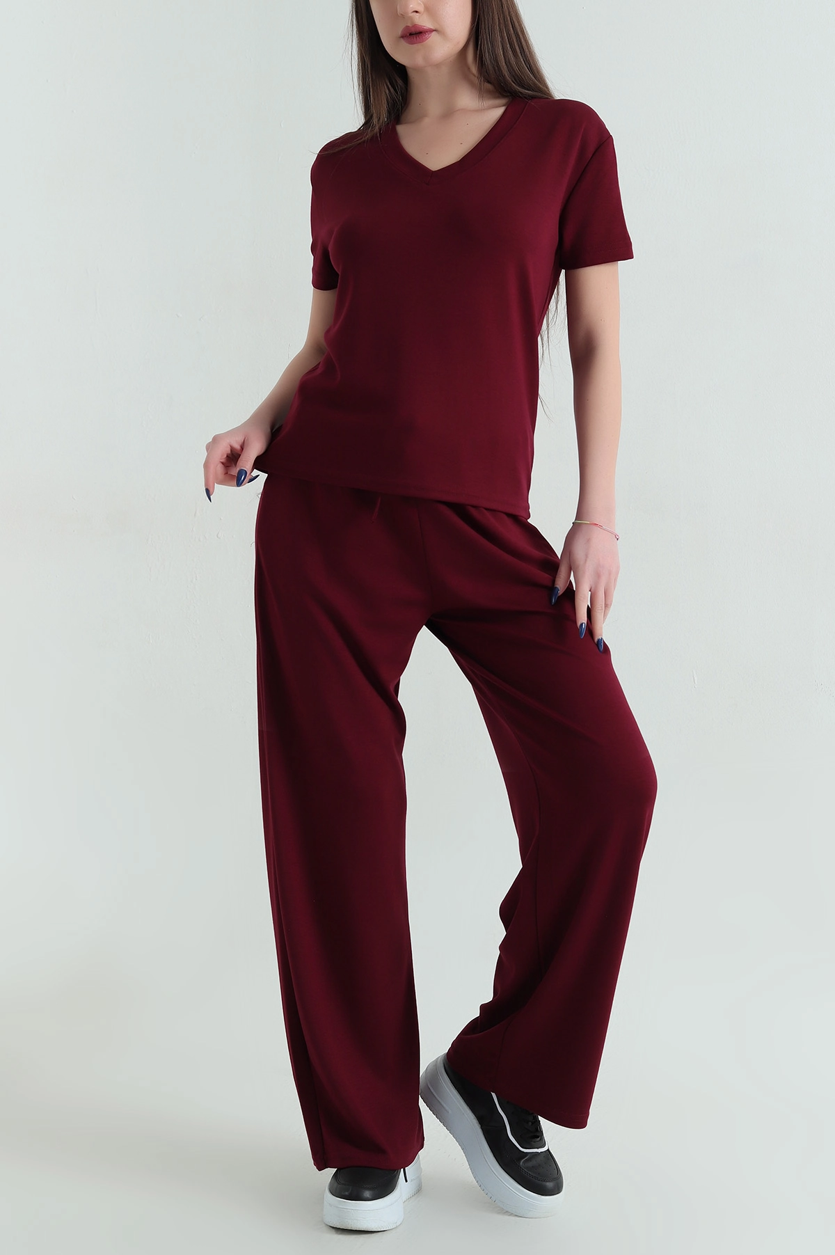 Bordo Oysho V Yaka Bel Lastikli Kadın İkili Takım 347696