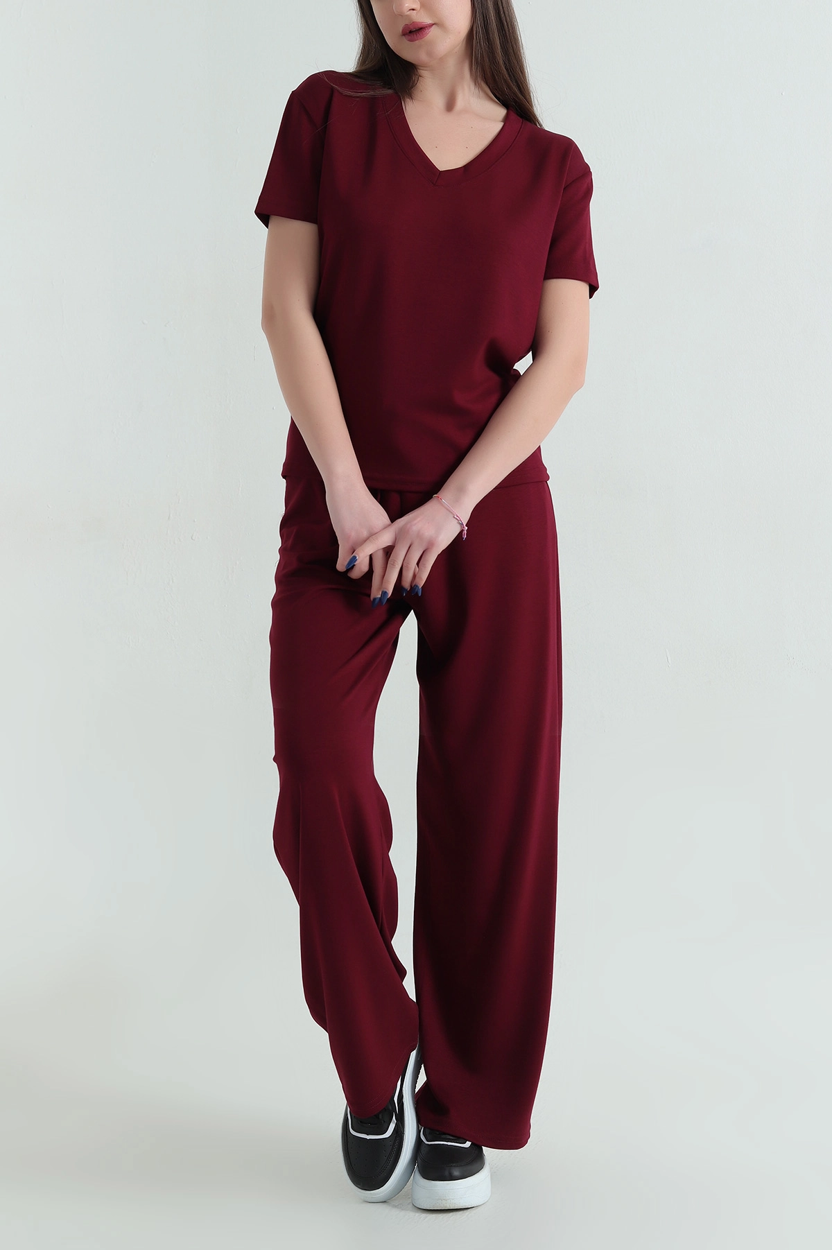 Bordo Oysho V Yaka Bel Lastikli Kadın İkili Takım 347696