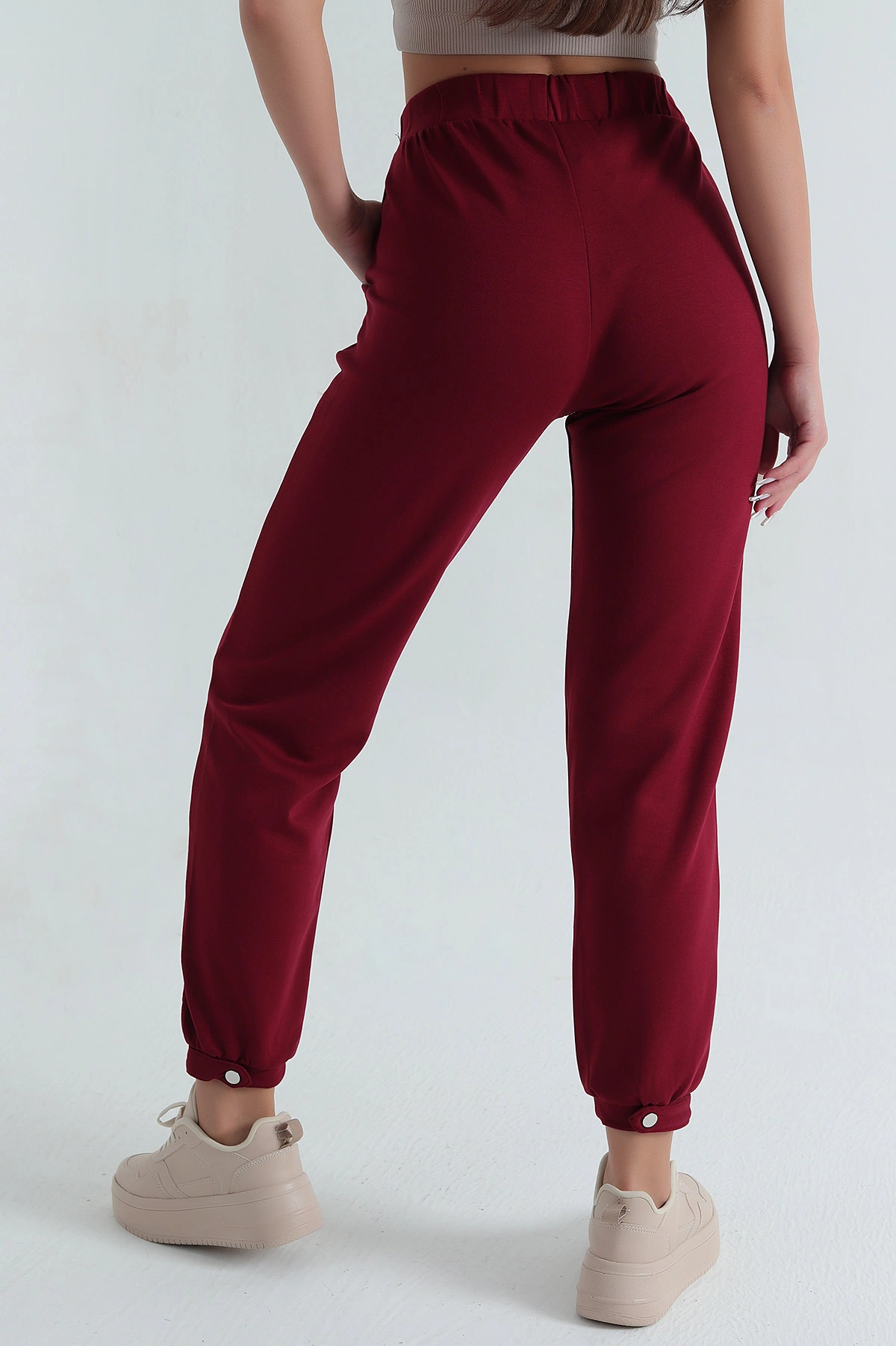 Bordo Paça Çıtçıtlı Modal Kadın Pantolon 381464