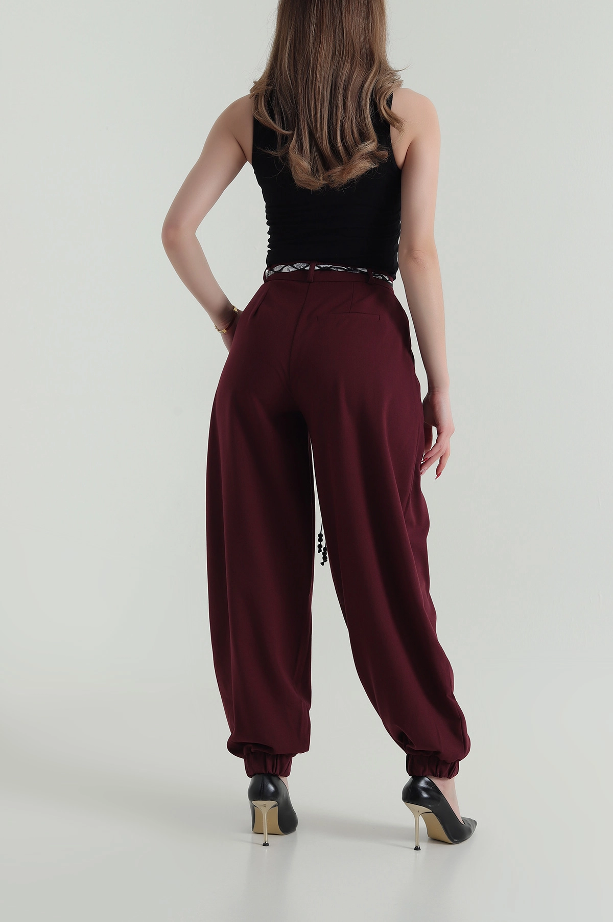 Bordo Paça Lastikli Kadın Poliviskon Baggy Pantolon 425500