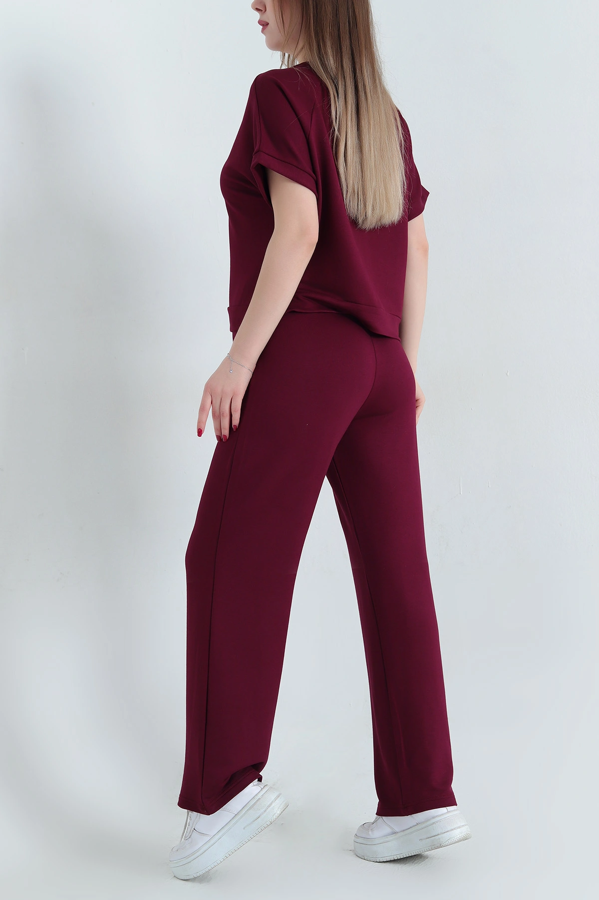 Bordo Pantolon Bluz Kristal Bayan İkili Takım 337803