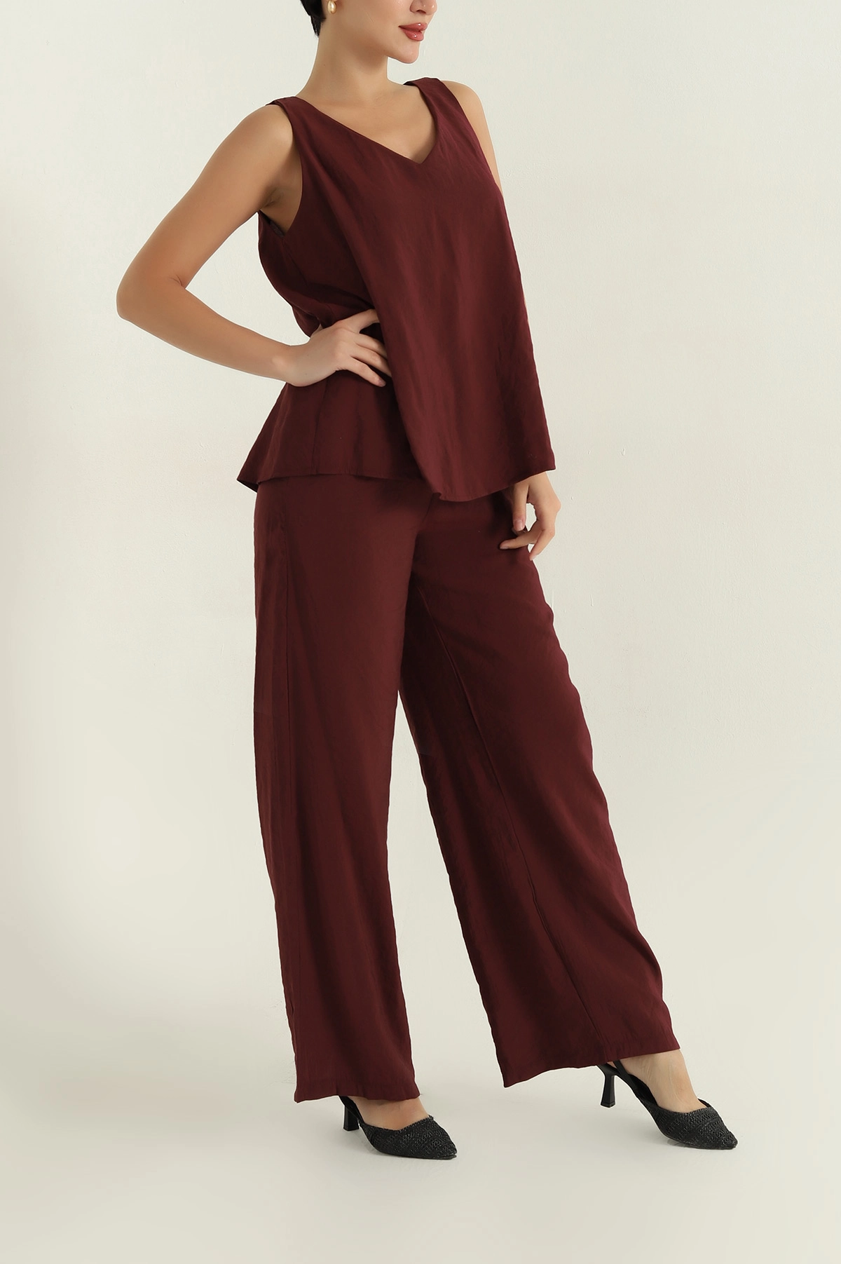Bordo Pantolon Bluz Modal Kadın İkili Takım 362252