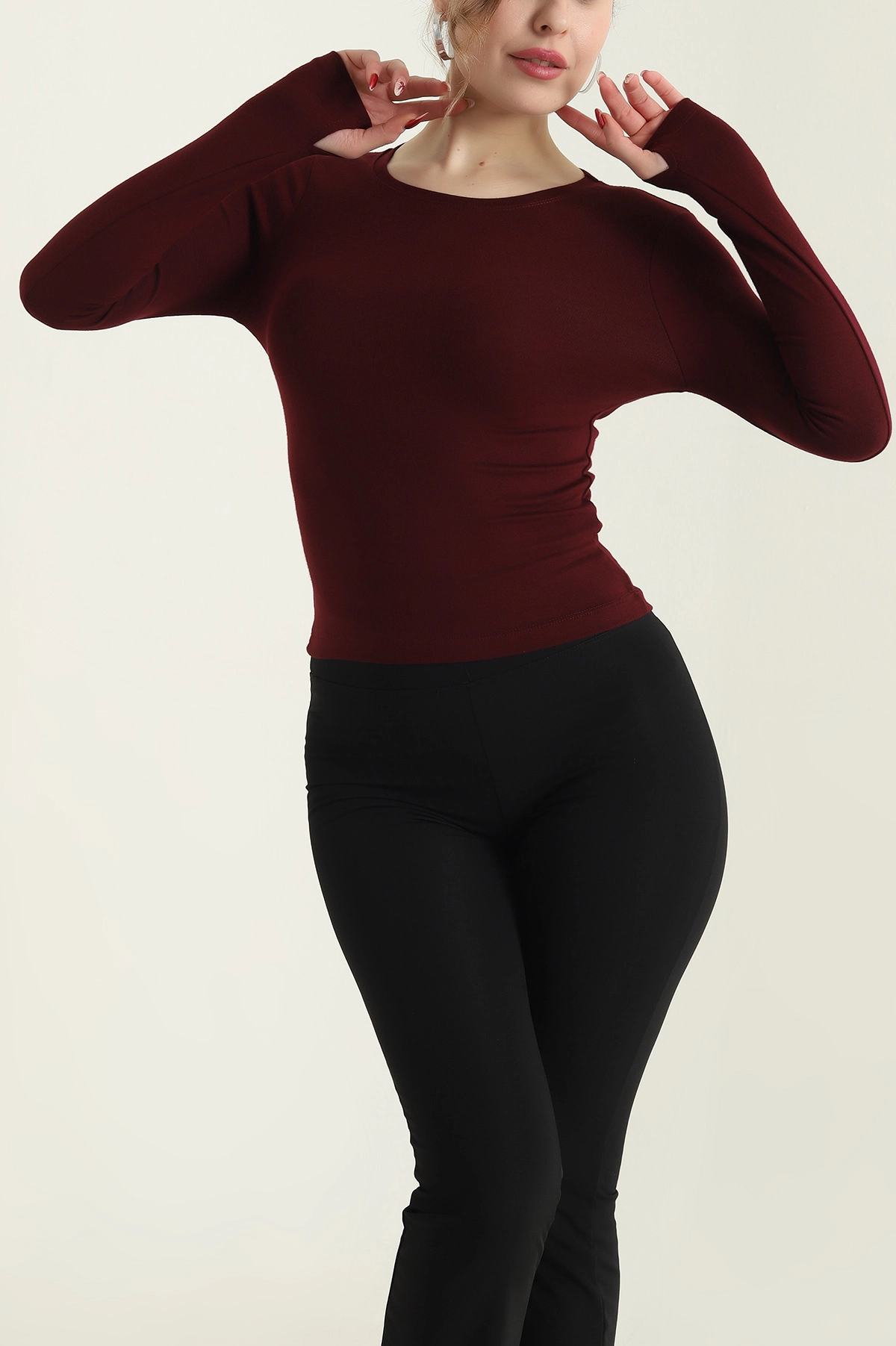 Bordo Parmak Geçmeli Oysho Kadın Bluz 429275