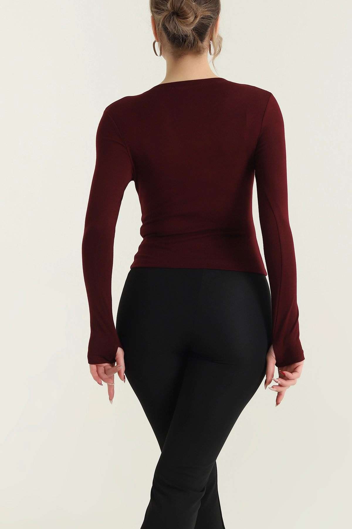 Bordo Parmak Geçmeli Oysho Kadın Bluz 429275