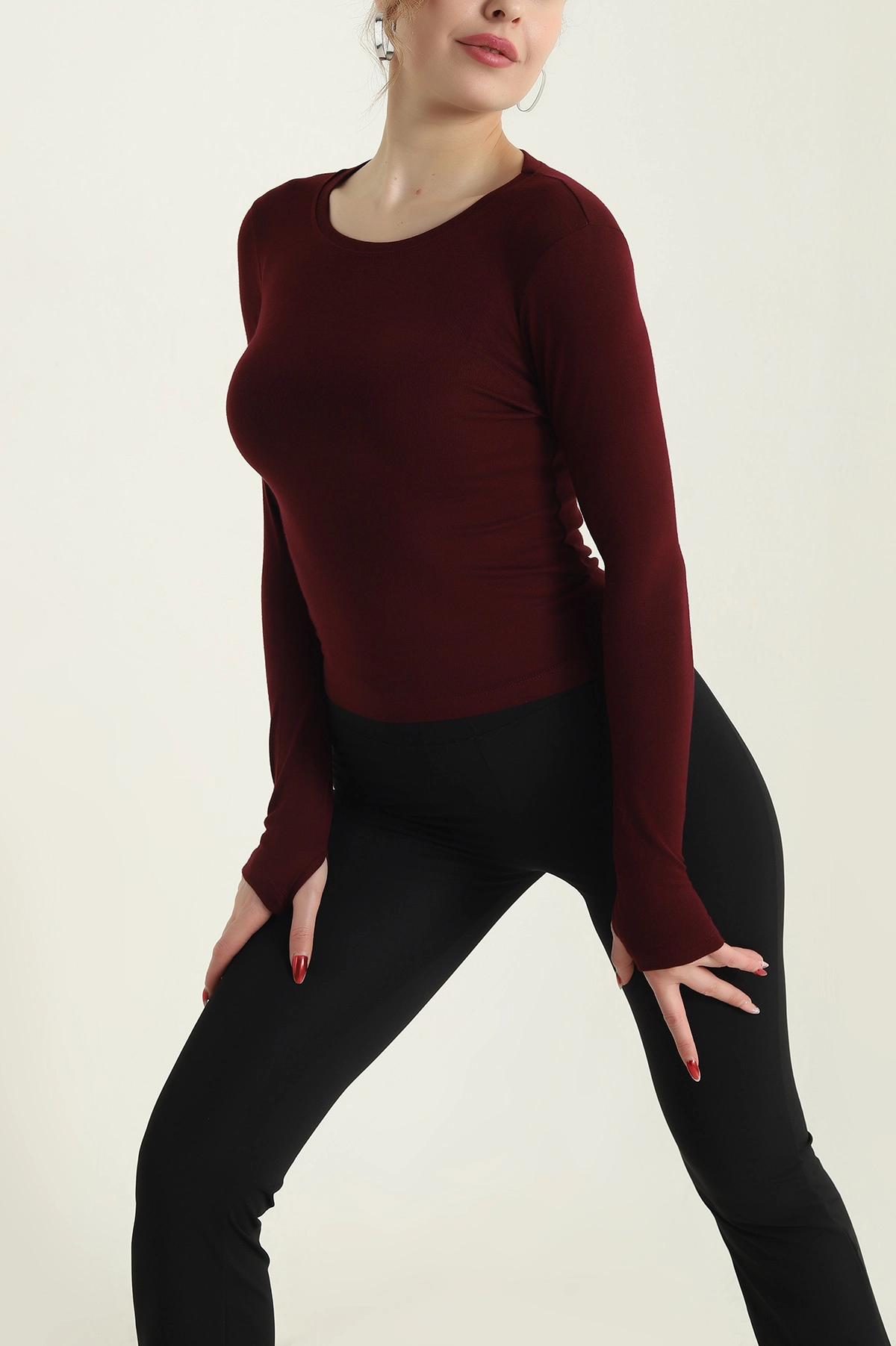 Bordo Parmak Geçmeli Oysho Kadın Bluz 429275