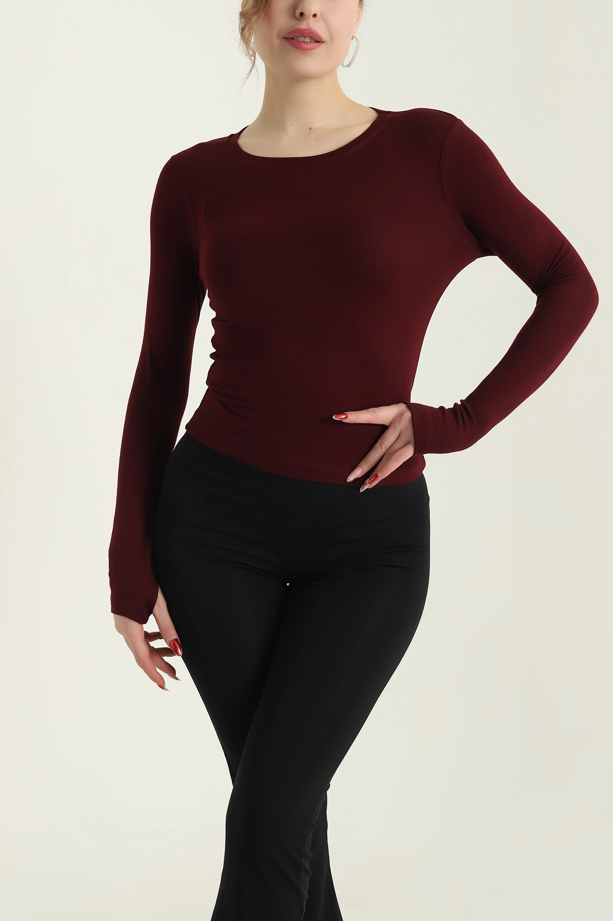 Bordo Parmak Geçmeli Oysho Kadın Bluz 429275