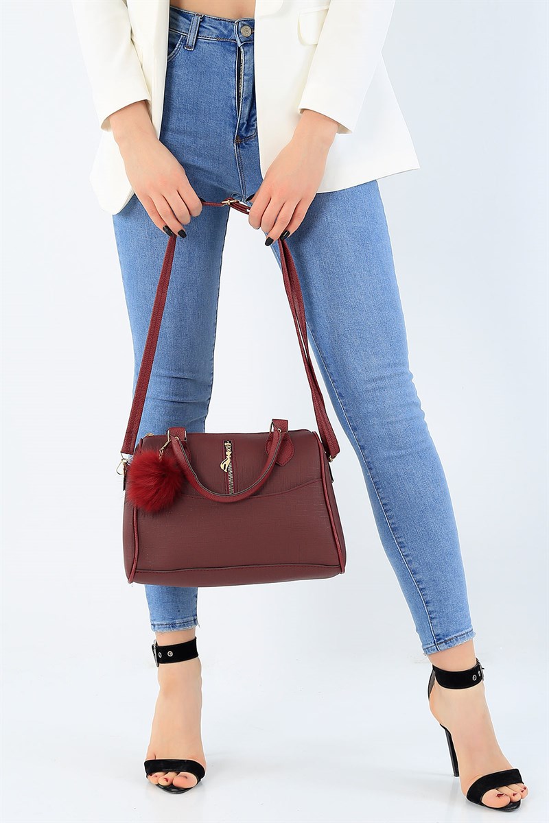 Bordo Peluş Detay El Ve Omuz Çantası 27660Ç