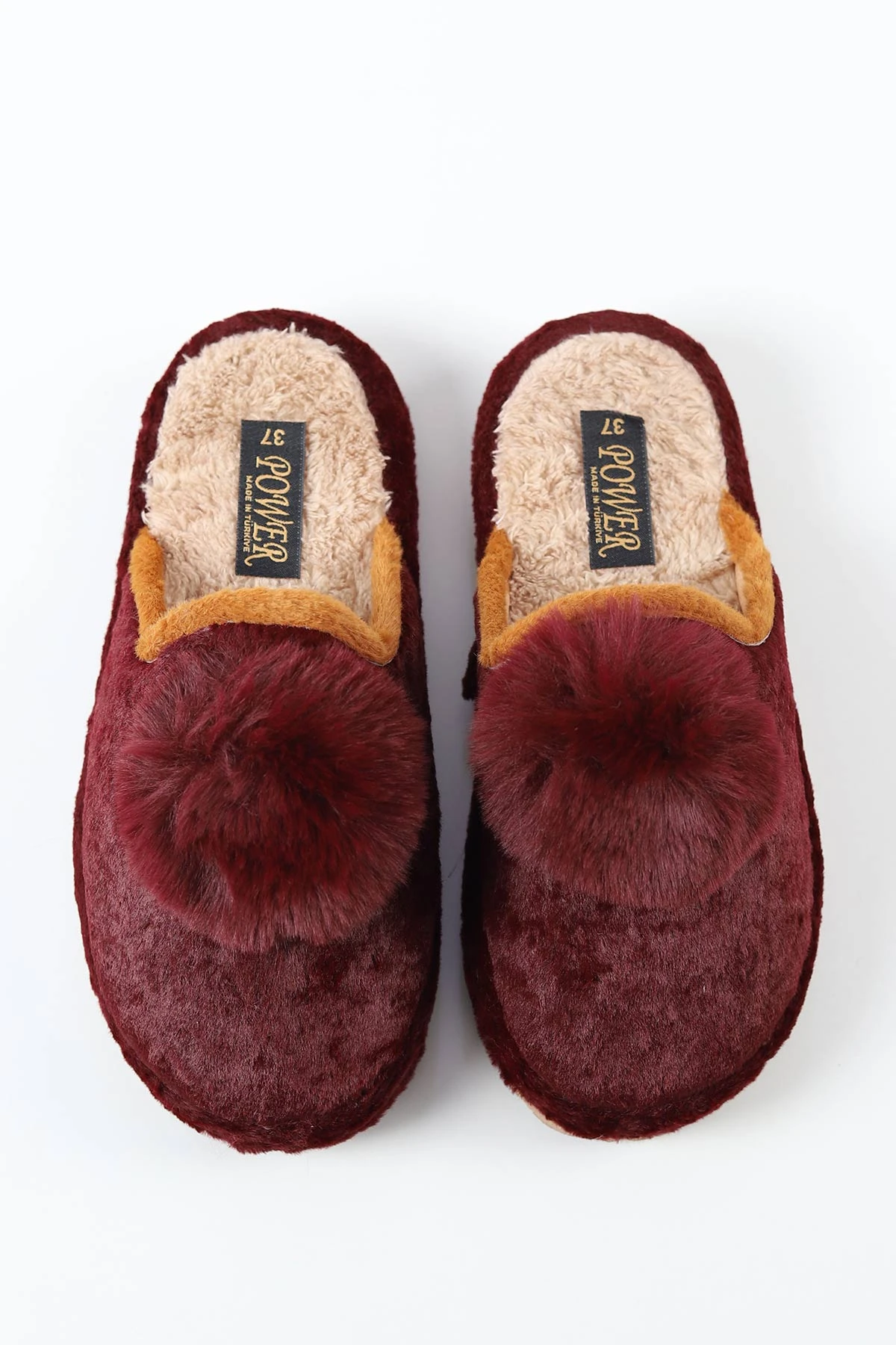 Bordo Peluş Önü Kapalı Ponpon Detaylı Kadın Ev Terliği 488342