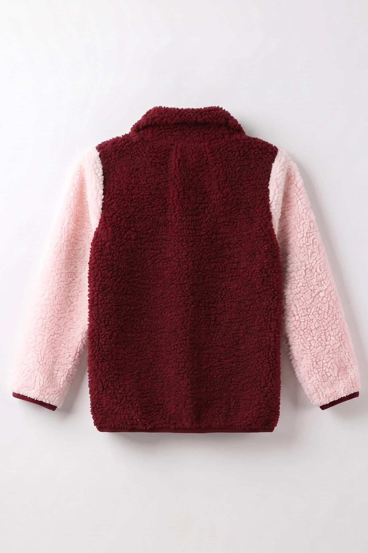 Bordo Pembe (3-12 Yaş)Parça Desenli Fermuarlı Polar Kuzu Hırka 487441