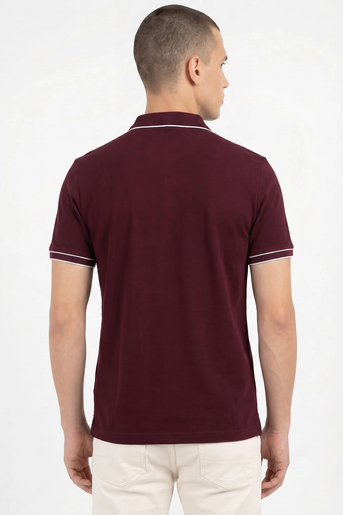 Bordo Pike Kumaş Fermuarlı Erkek Tişört 453833