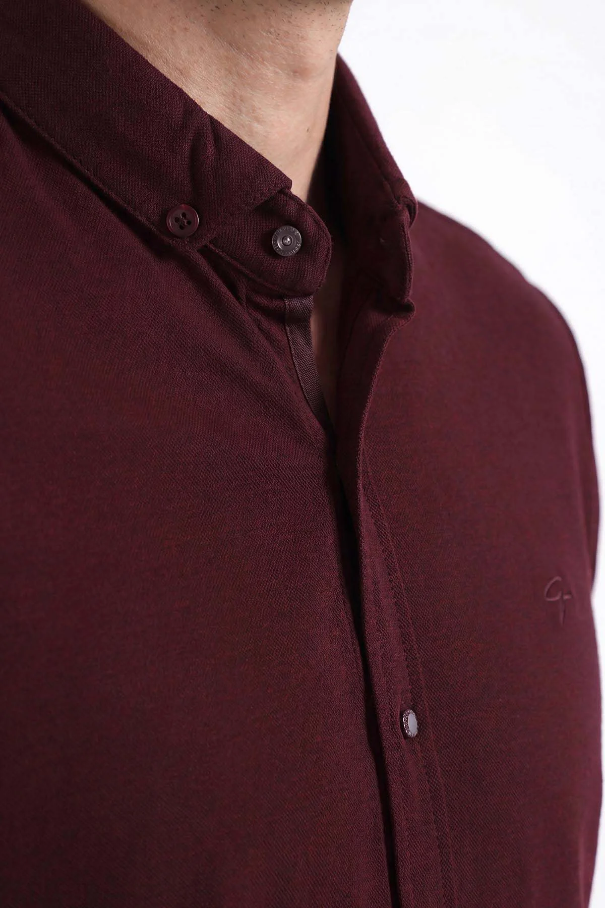 Bordo Pike Kumaş Likralı Erkek Kısa Kollu Gömlek 467572