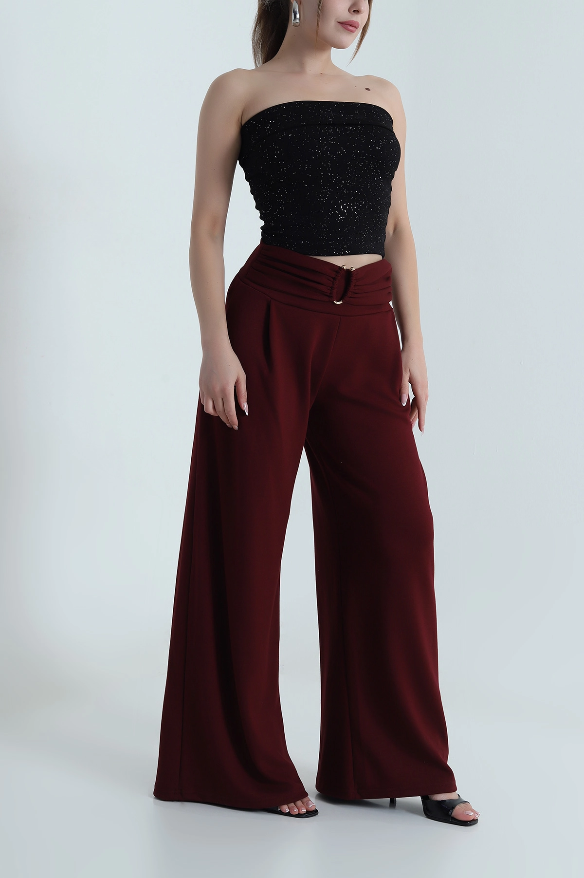 Bordo Pike Modal Toka Detay Kadın Pantolon 486308