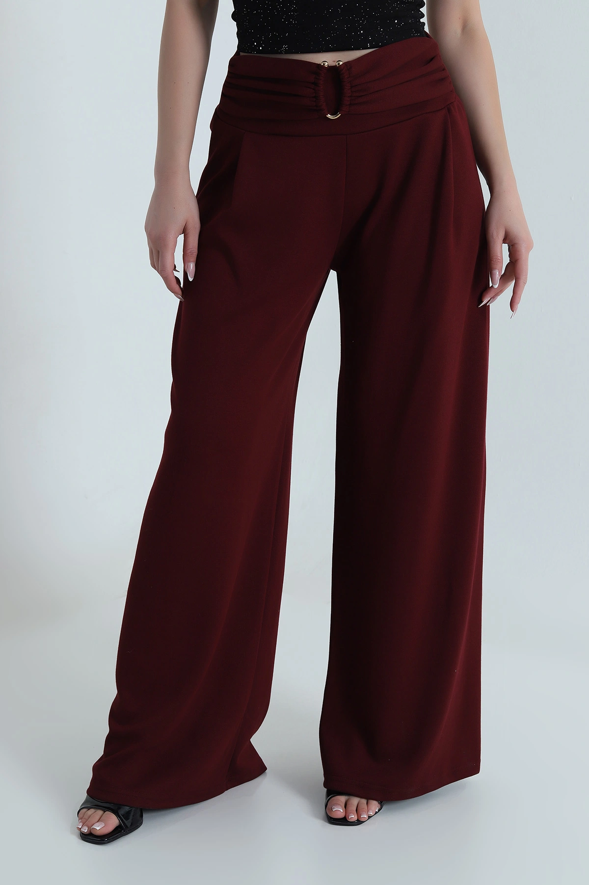 Bordo Pike Modal Toka Detay Kadın Pantolon 486308