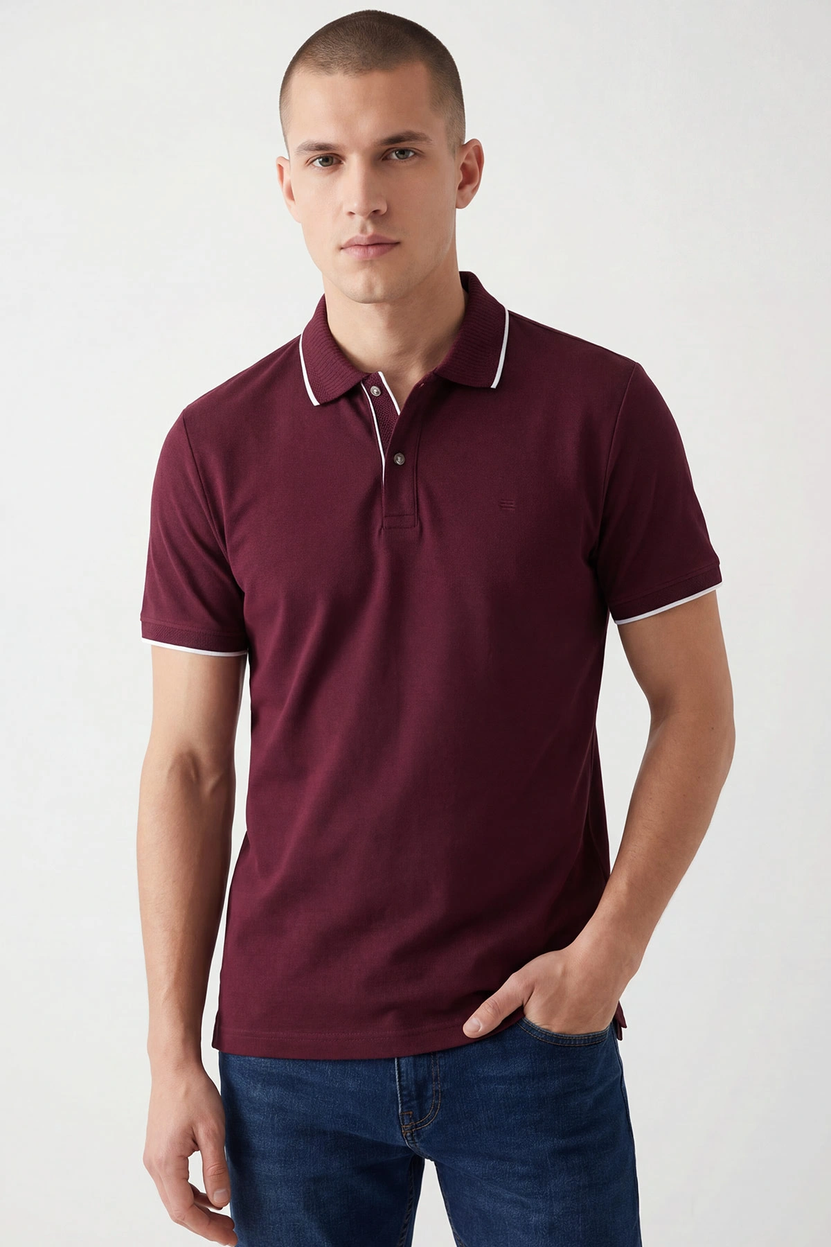 Bordo Pike Oysho Yakalı Erkek Tişört 449358