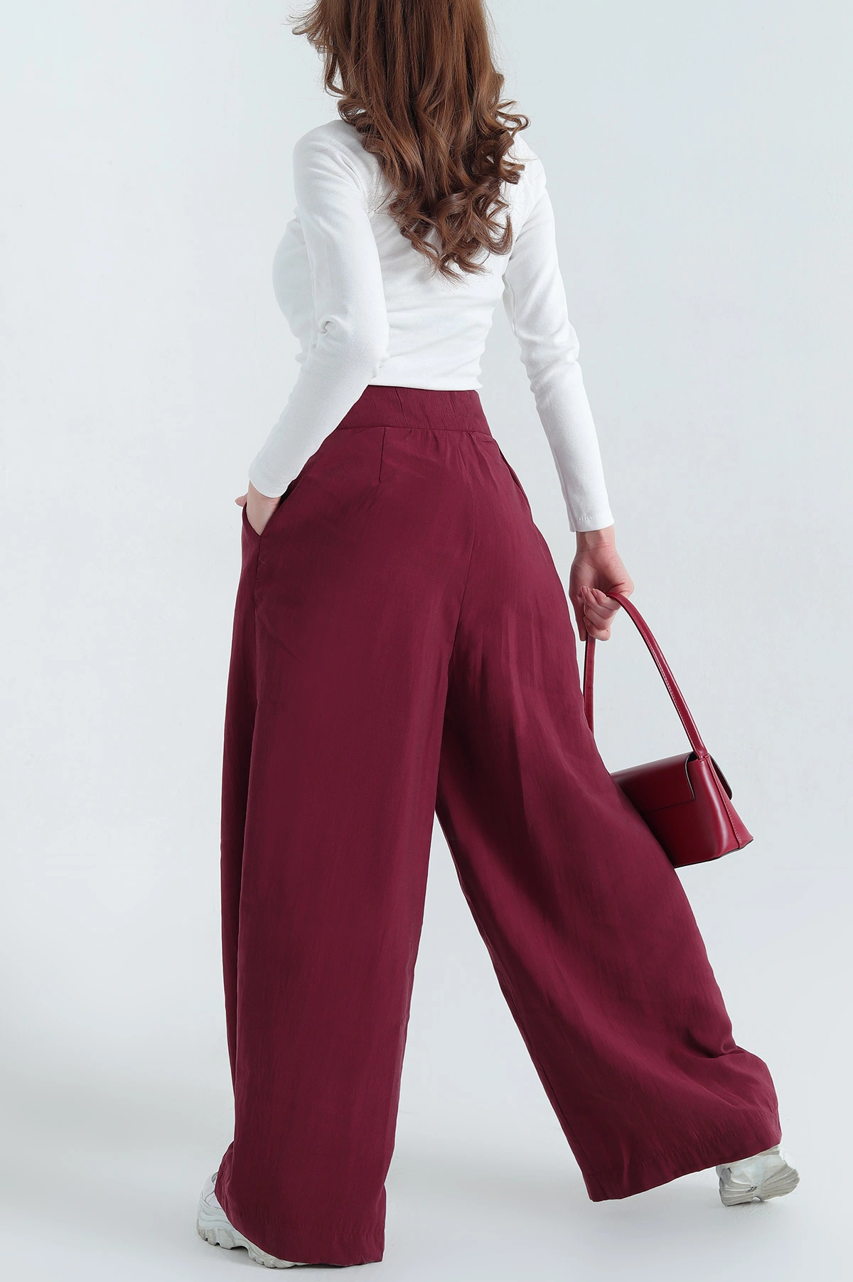 Bordo Pileli Cepli Bayan Tencel Pantolon 337619