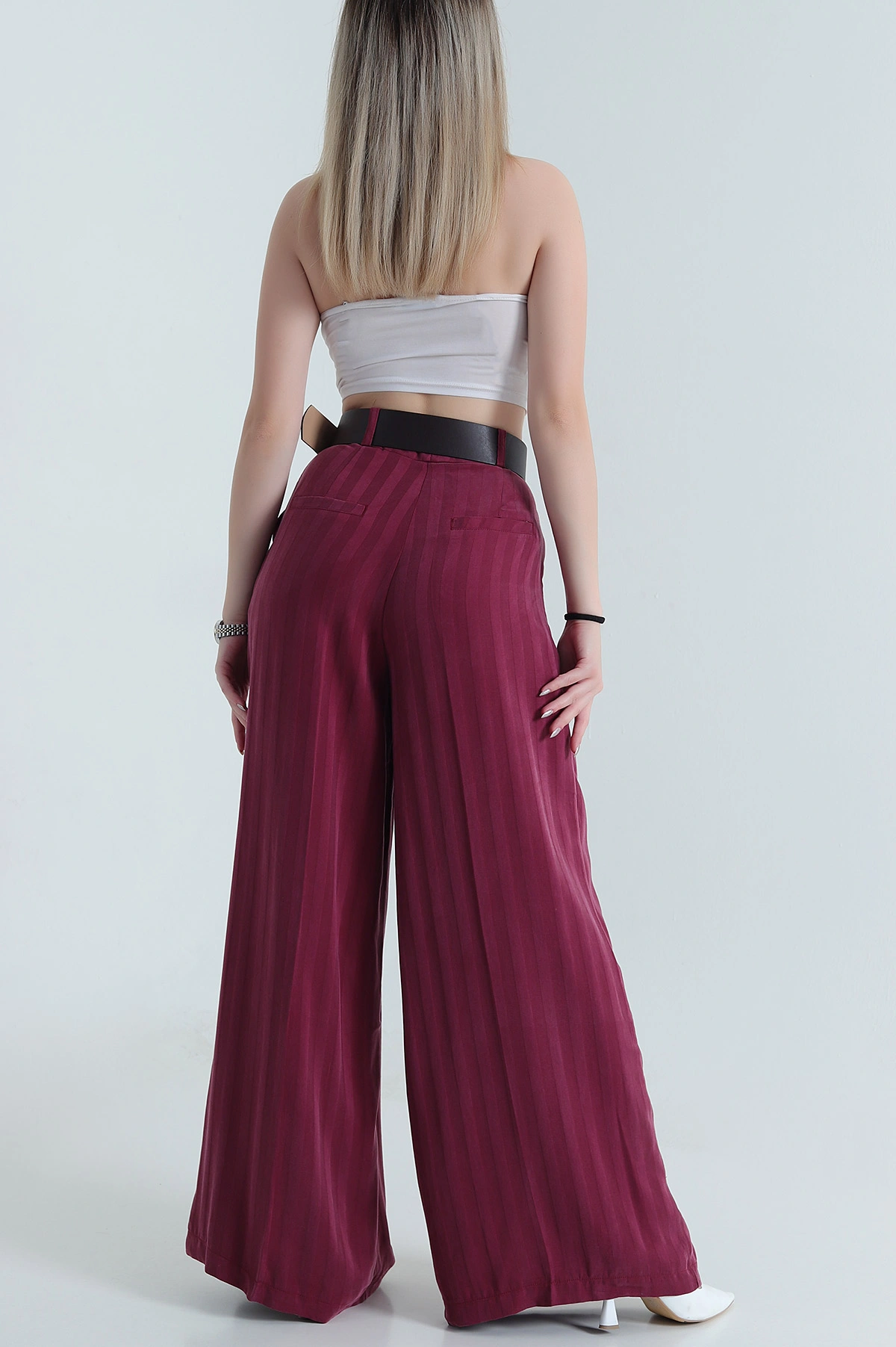 Bordo Pileli Cepli Liosel Kadın Pantolon 471283