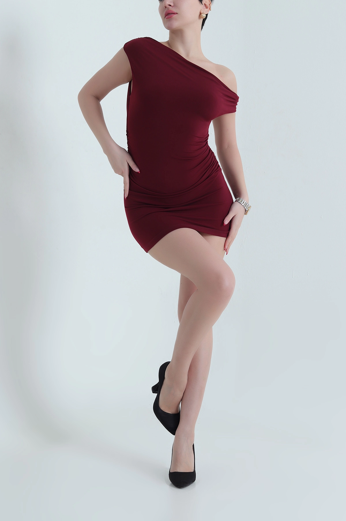 Bordo Pileli Sandy Kadın Elbise 437766