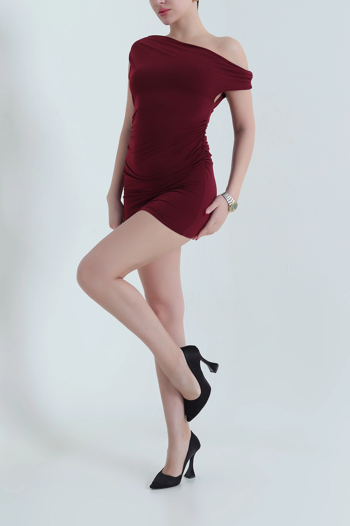 Bordo Pileli Sandy Kadın Elbise 437766