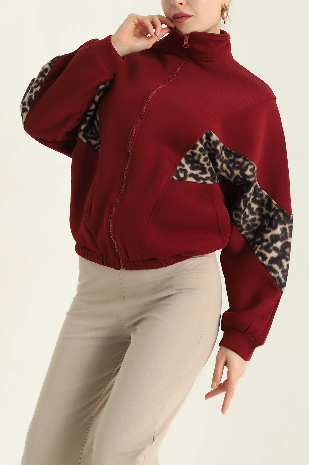 Bordo Polar Garnili Üç İp Bayan Sweat 325682