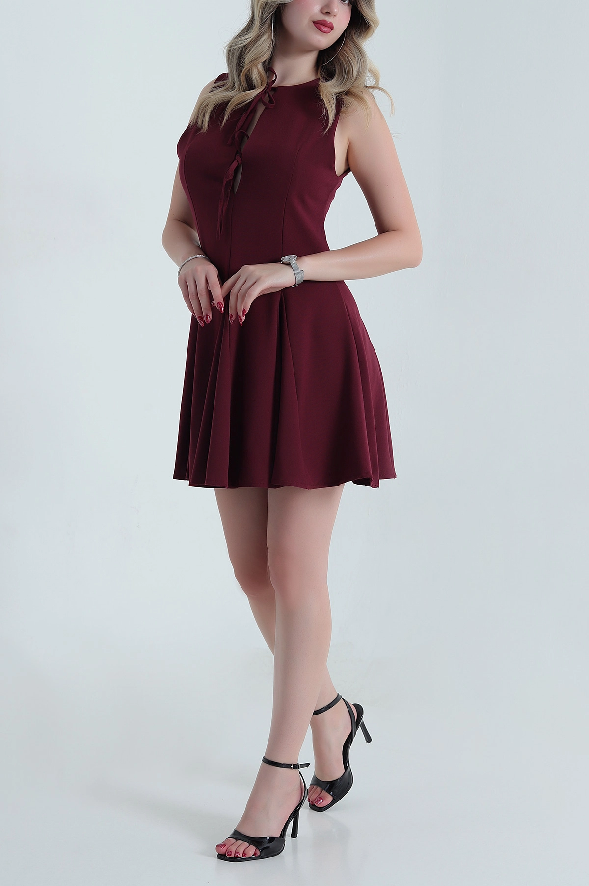 Bordo Poliviskon Kadın Elbise 481202