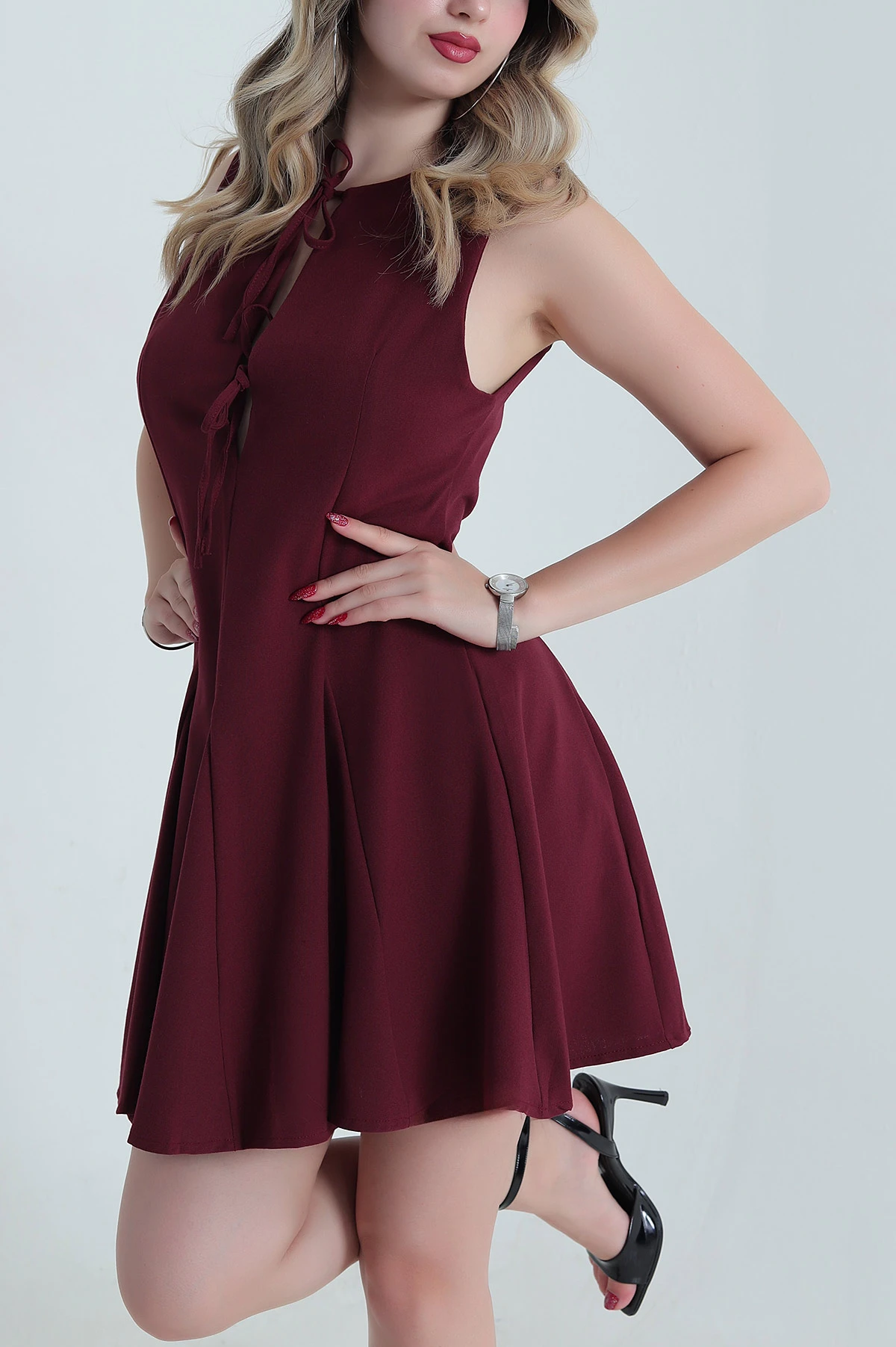 Bordo Poliviskon Kadın Elbise 481202