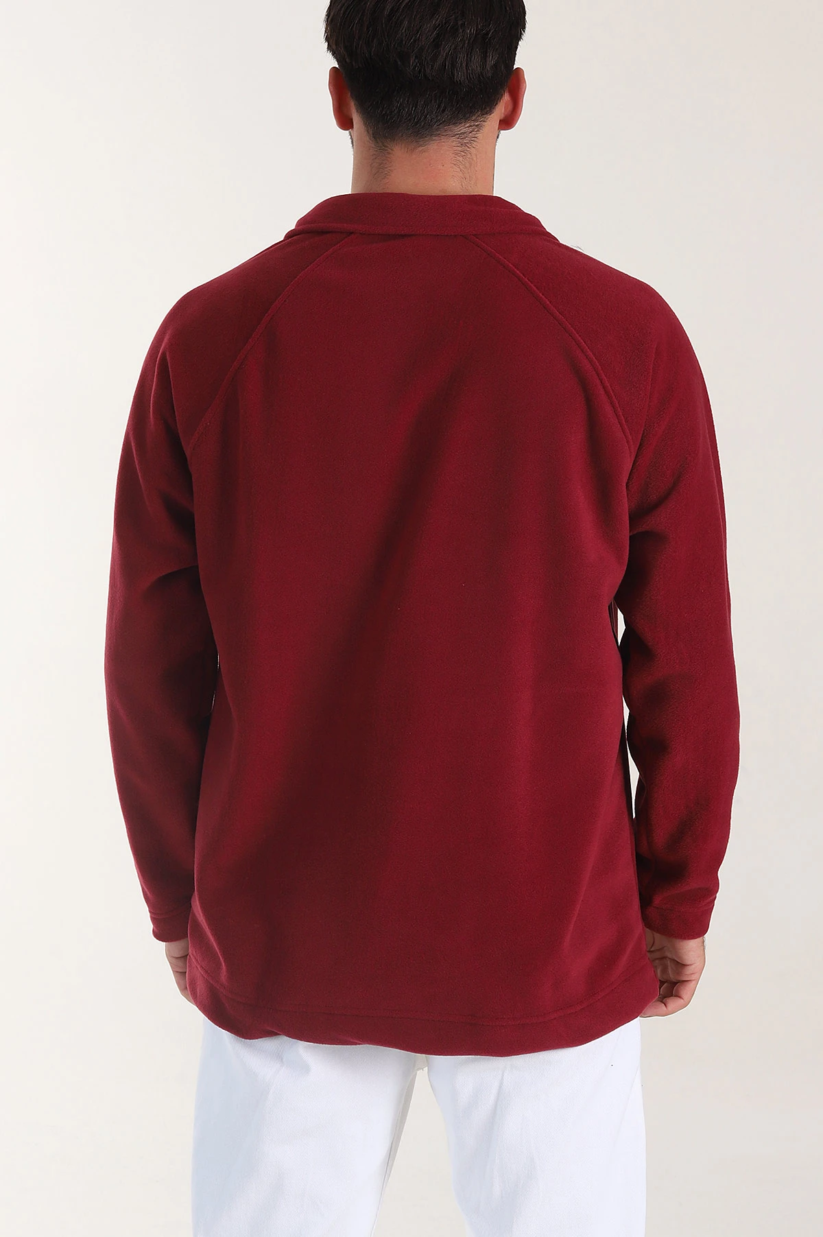 Bordo Polo Yaka Düğmeli Uzun Kollu Polar Kumaş Erkek Sweatshirt 404279