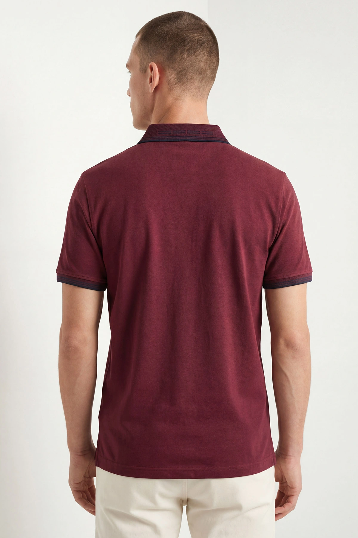 Bordo Polo Yaka Likralı Erkek Tişört 433033
