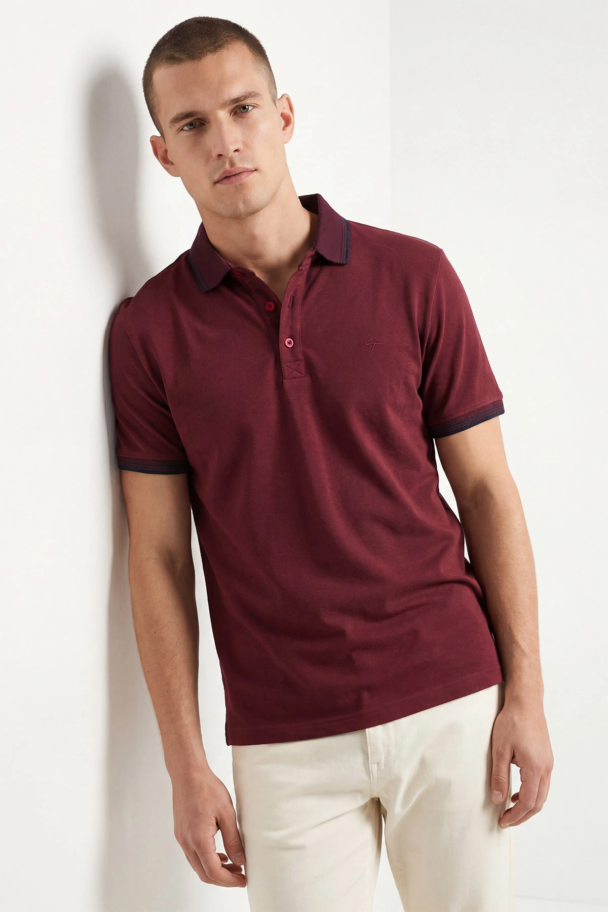 Bordo Polo Yaka Likralı Erkek Tişört 433033