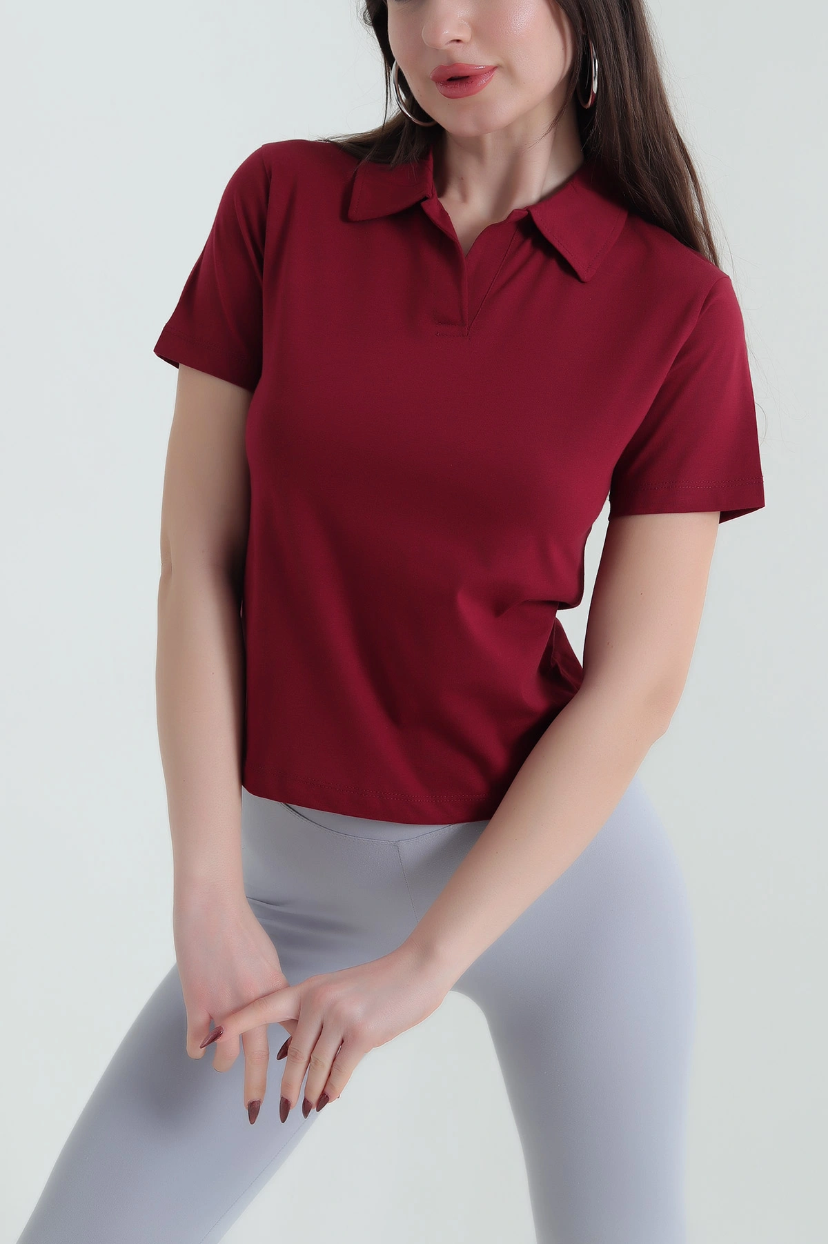 Bordo Polo Yaka Süprem Kadın Tişört 435281