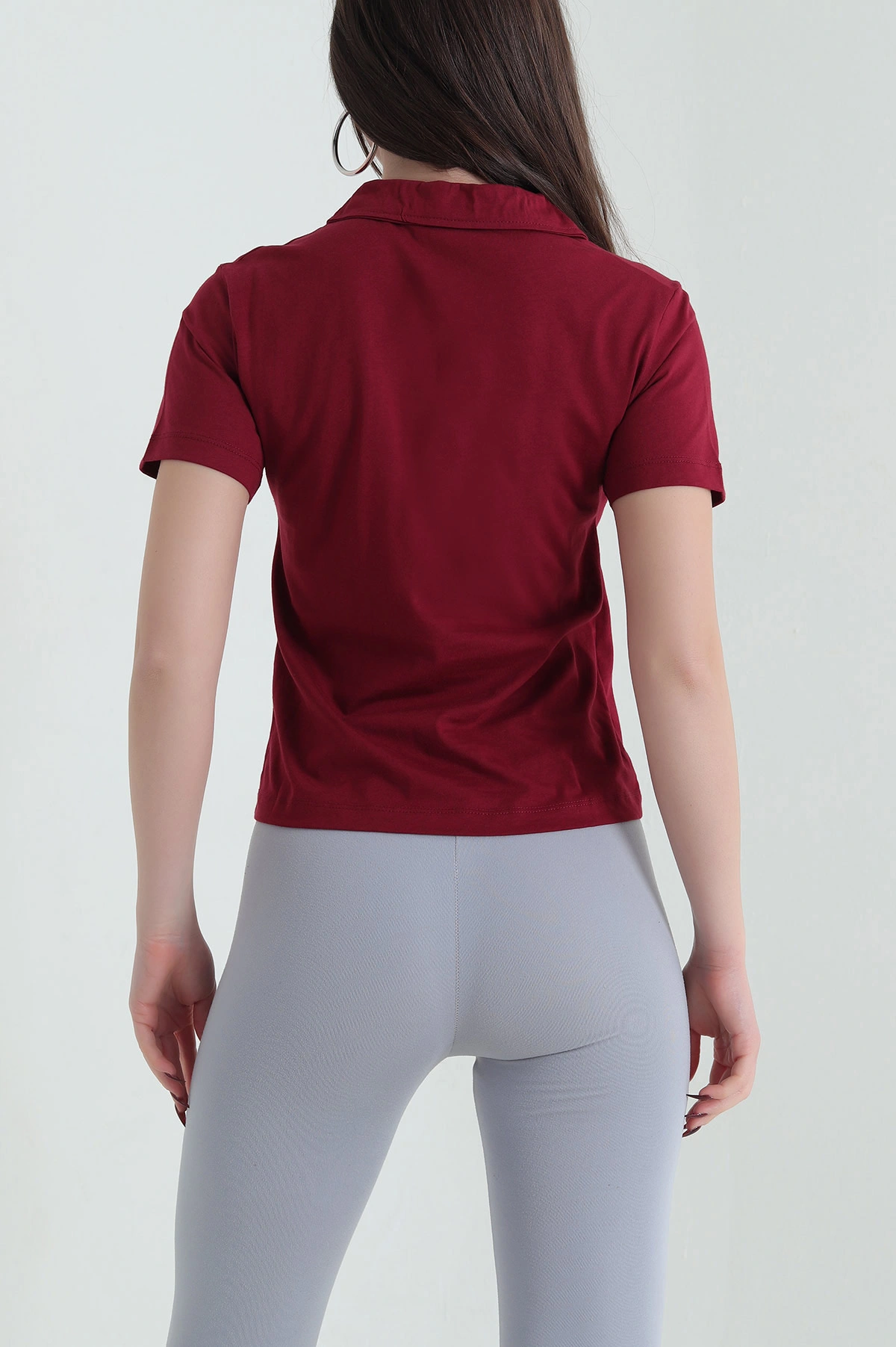 Bordo Polo Yaka Süprem Kadın Tişört 435281
