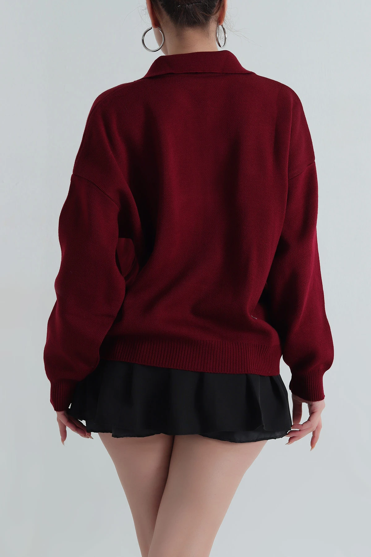 Bordo Polo Yaka Triko Kadın Kazak 403819