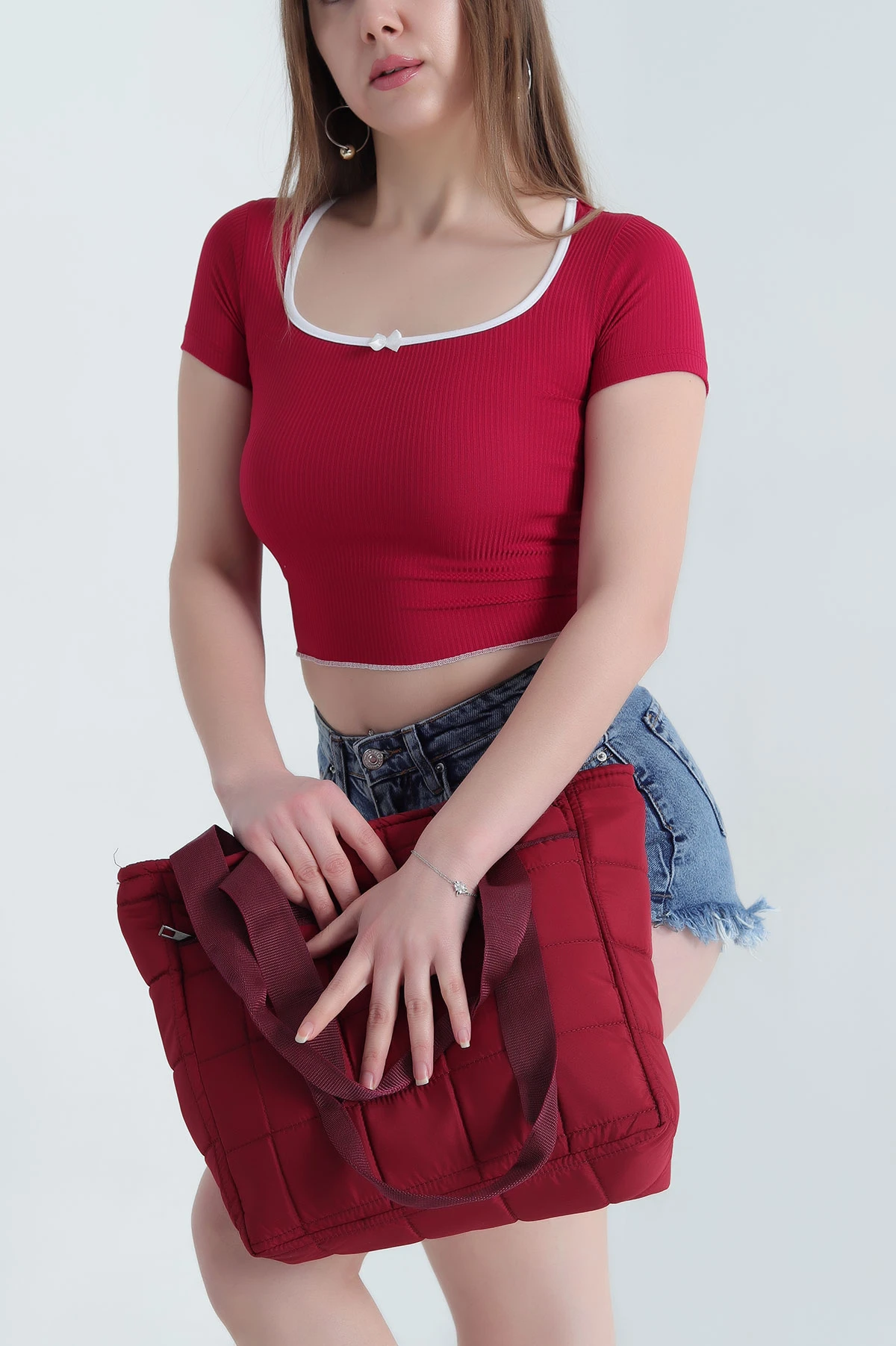 Bordo Poly Bayan Kaşkorse Tişört 338733