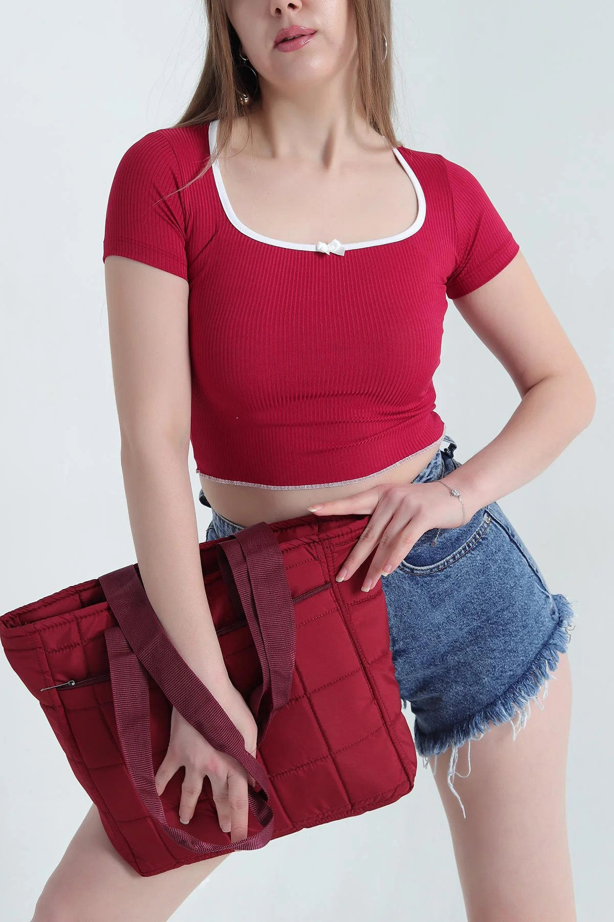Bordo Poly Bayan Kaşkorse Tişört 338733