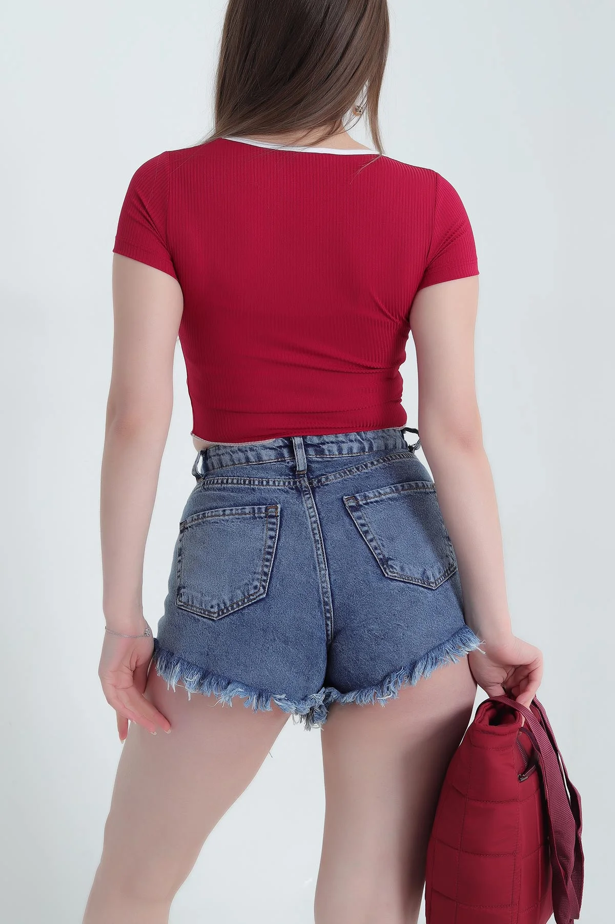 Bordo Poly Bayan Kaşkorse Tişört 338733