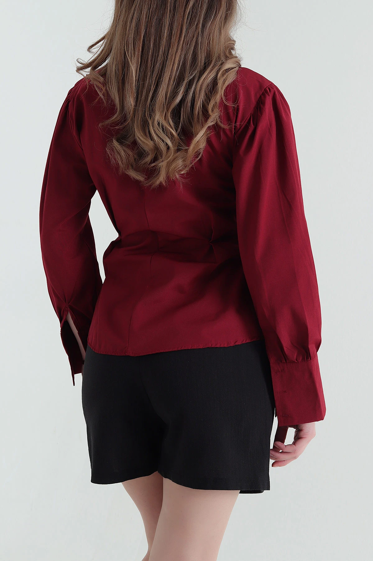 Bordo Poplin Dokuma Kadın Gömlek 432094