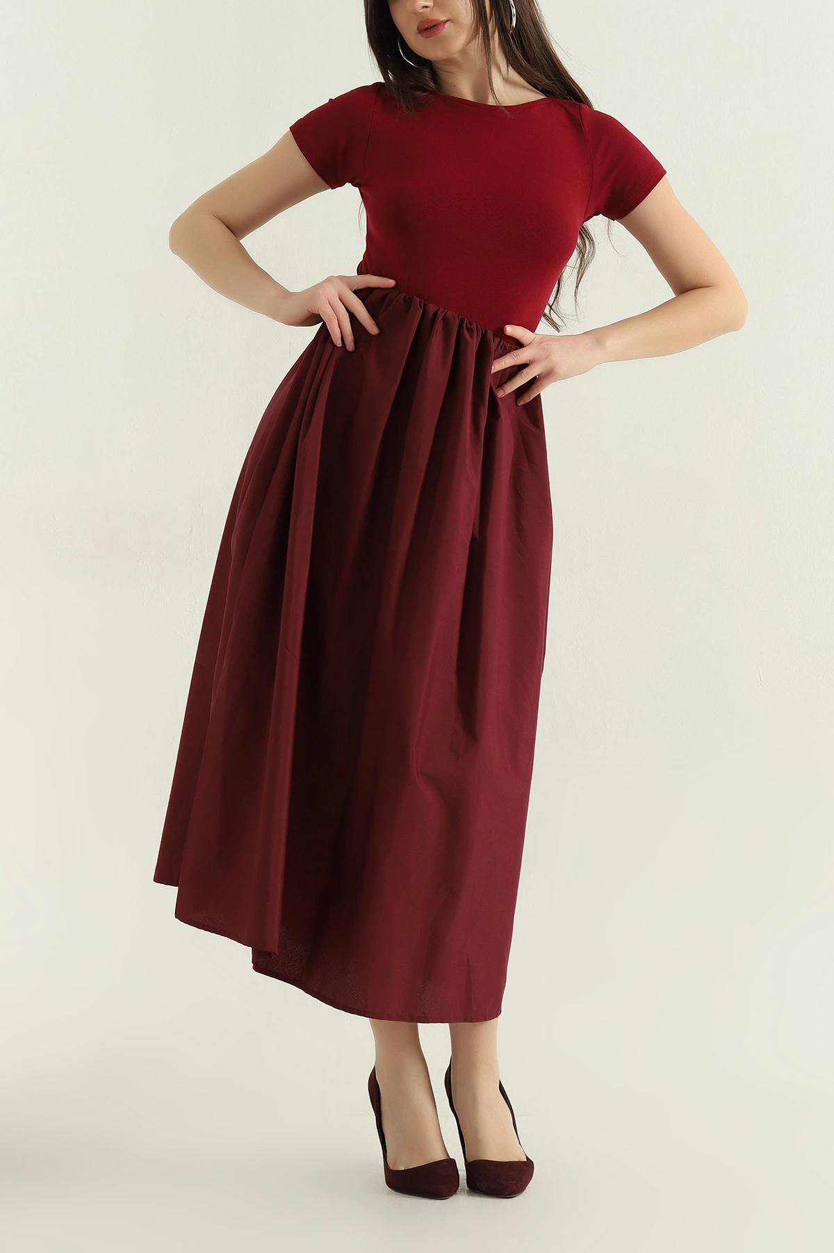 Bordo Poplin Garnilli Kadın Elbise 362669