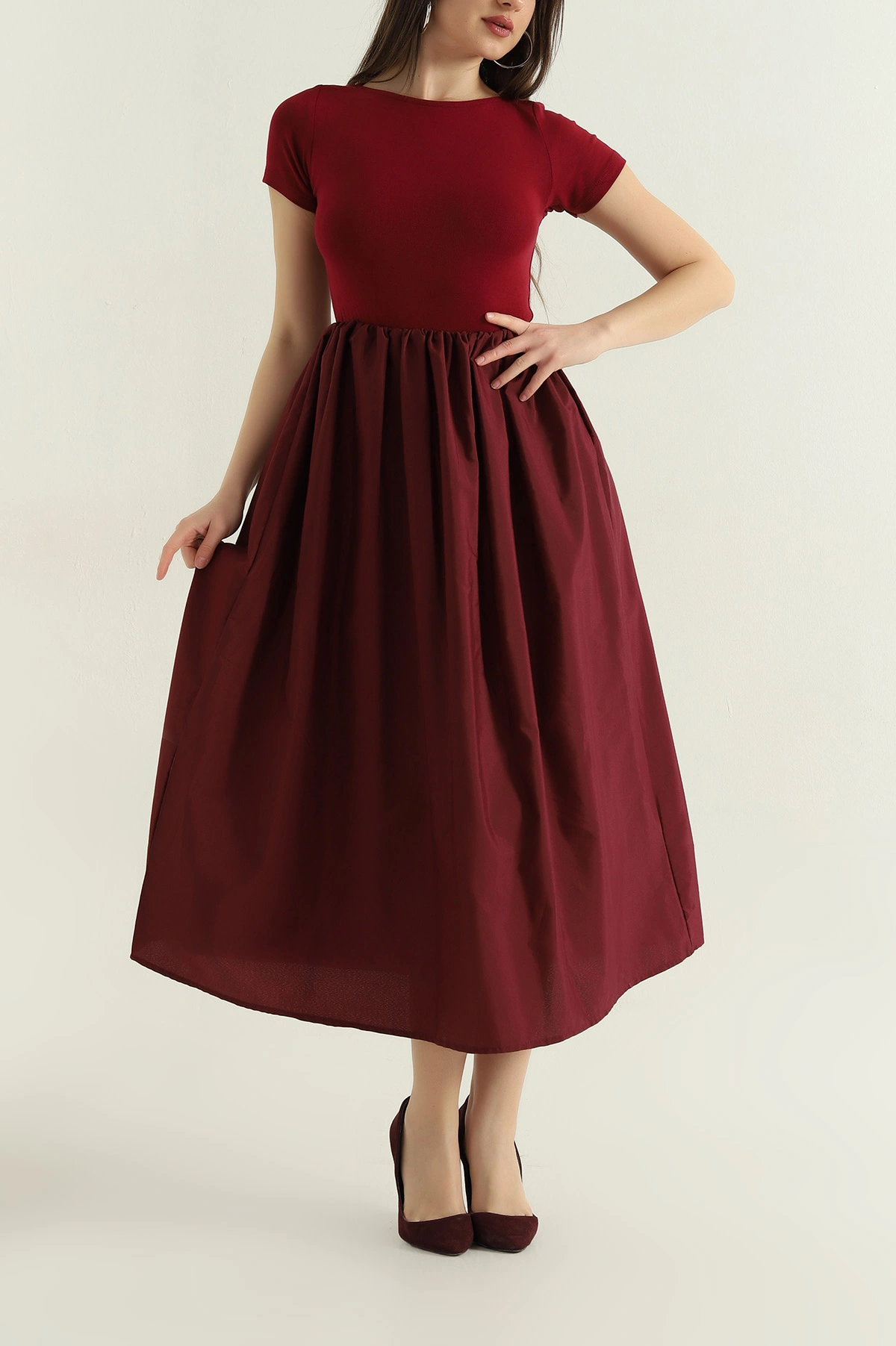Bordo Poplin Garnilli Kadın Elbise 362669