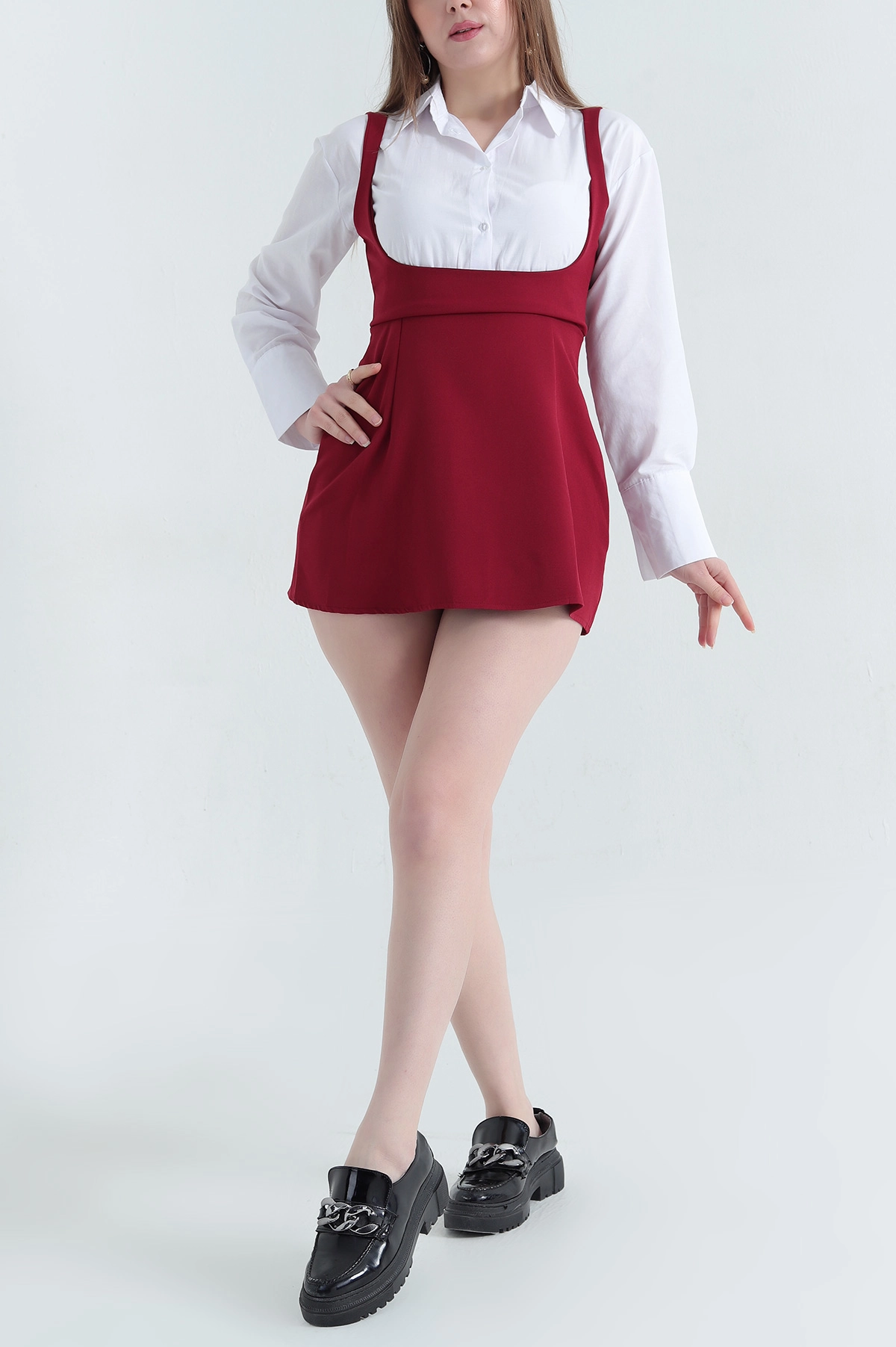 Bordo Poplin Garnilli Salopet Elbise 337807