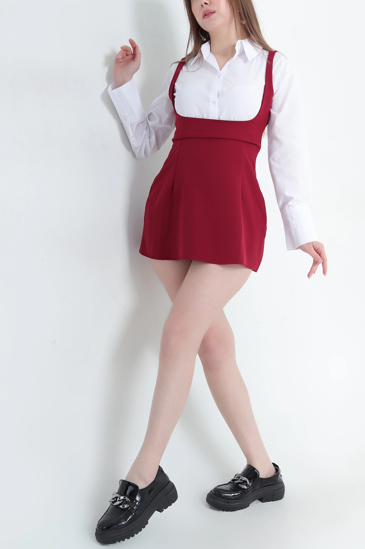 Bordo Poplin Garnilli Salopet Elbise 337807