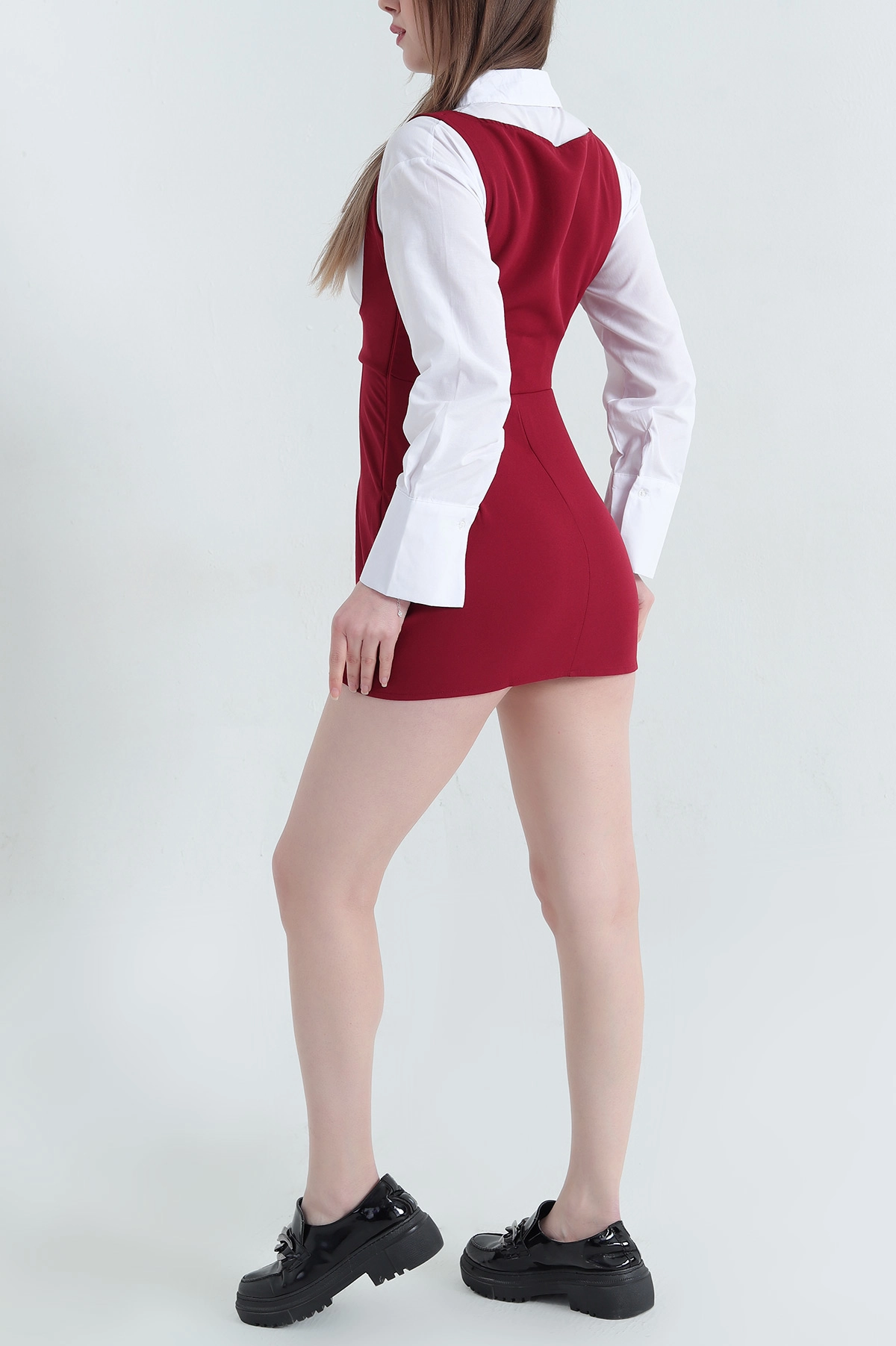 Bordo Poplin Garnilli Salopet Elbise 337807