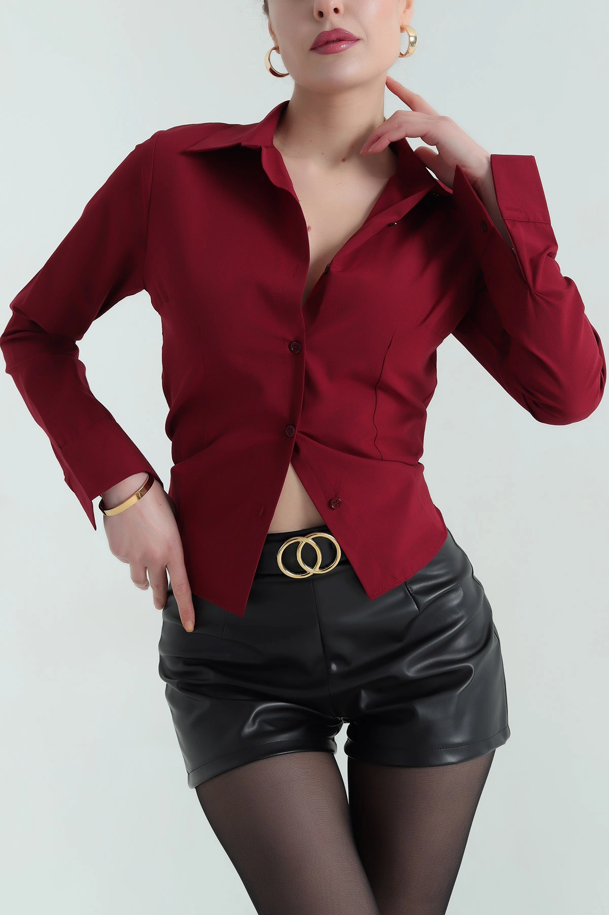 Bordo Poplin Kumaş Kadın Gömlek 336918