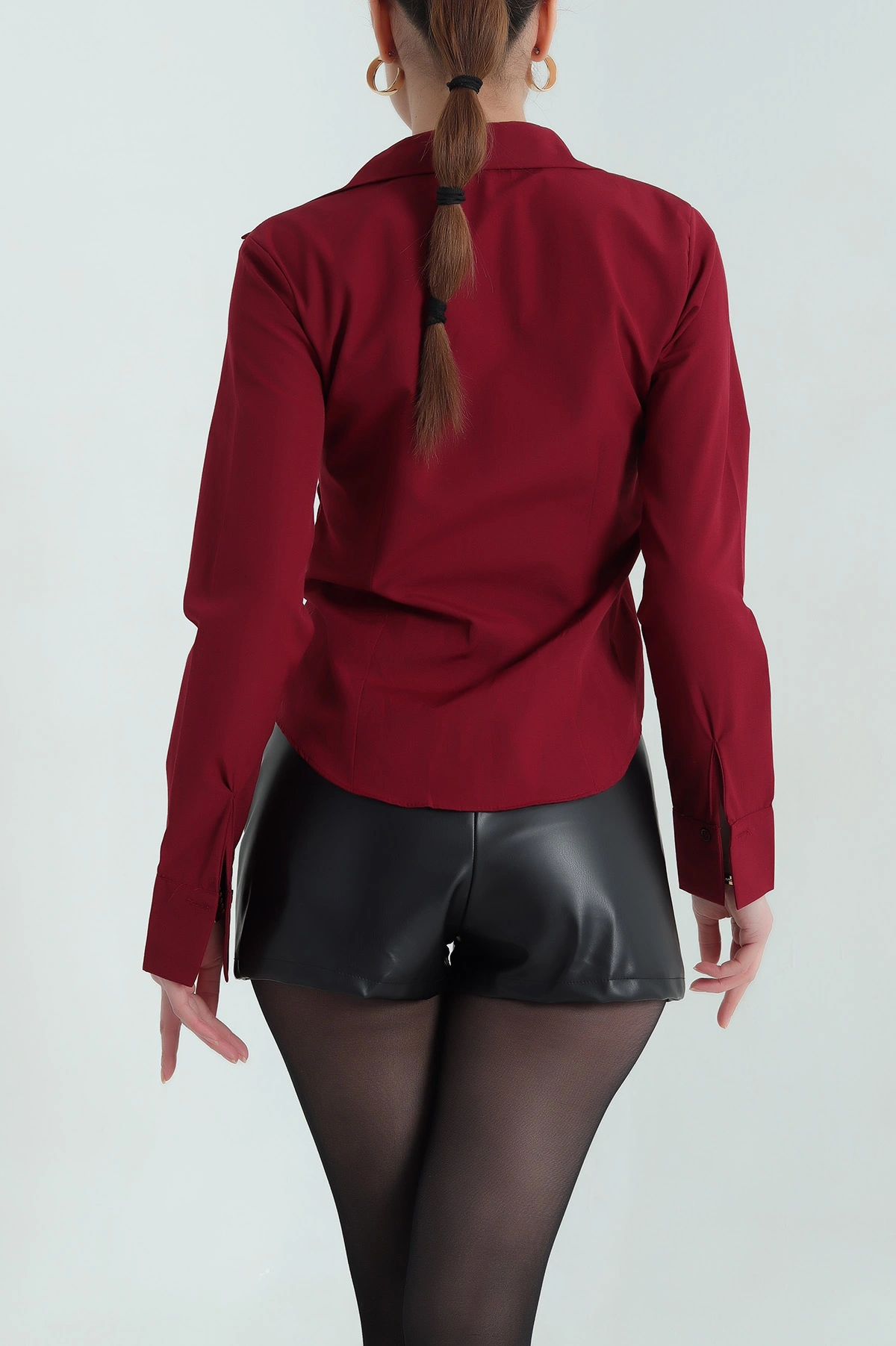 Bordo Poplin Kumaş Kadın Gömlek 336918