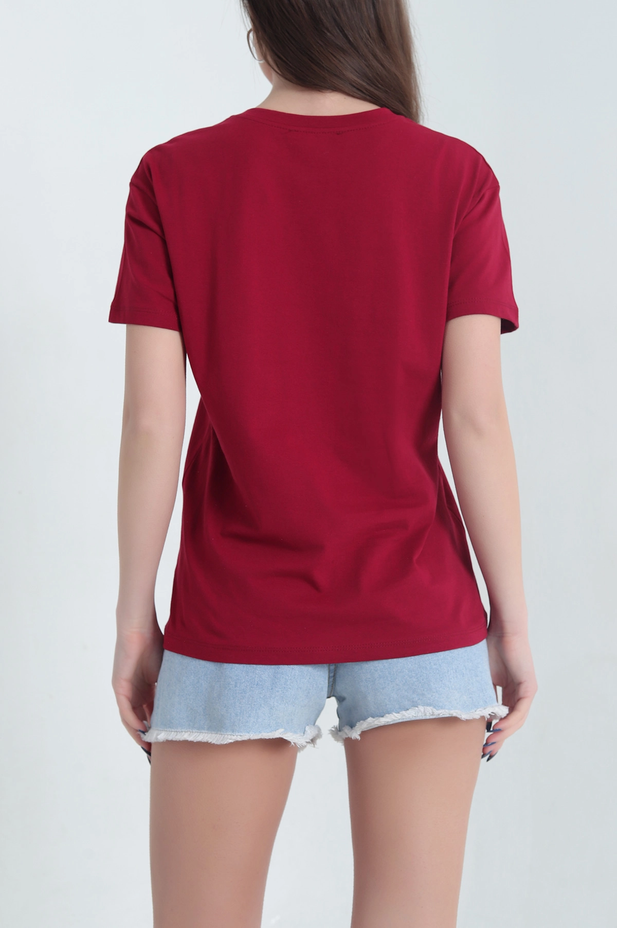 Bordo Pul Nakış İşlemeli Süprem Kadın Tişört 344686