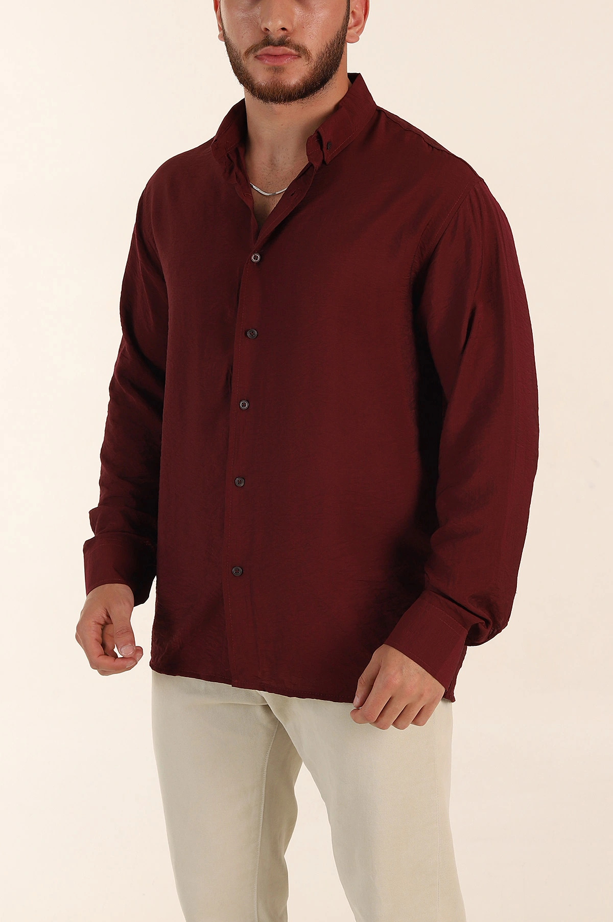 Bordo Regular Fit Ata Yaka Basic Uzun Kollu Erkek Gömlek 370030