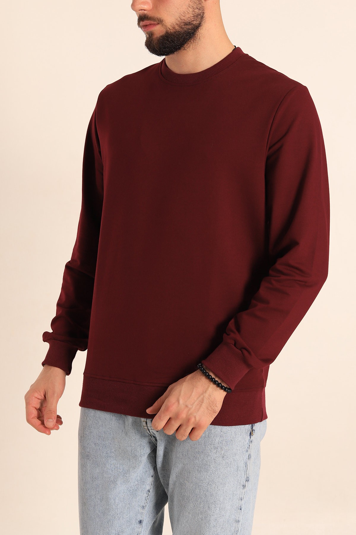 Bordo Regular Fit Basic Bisiklet Yaka Erkek Sweatshirt 217615