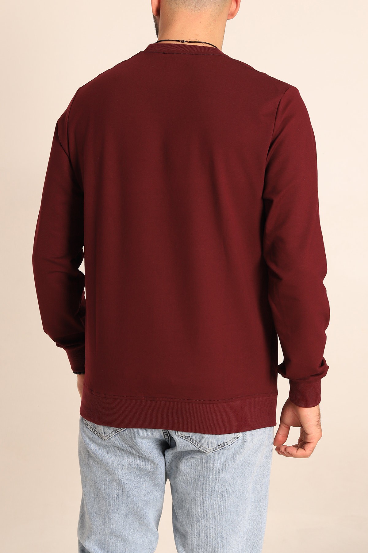 Bordo Regular Fit Basic Bisiklet Yaka Erkek Sweatshirt 217615